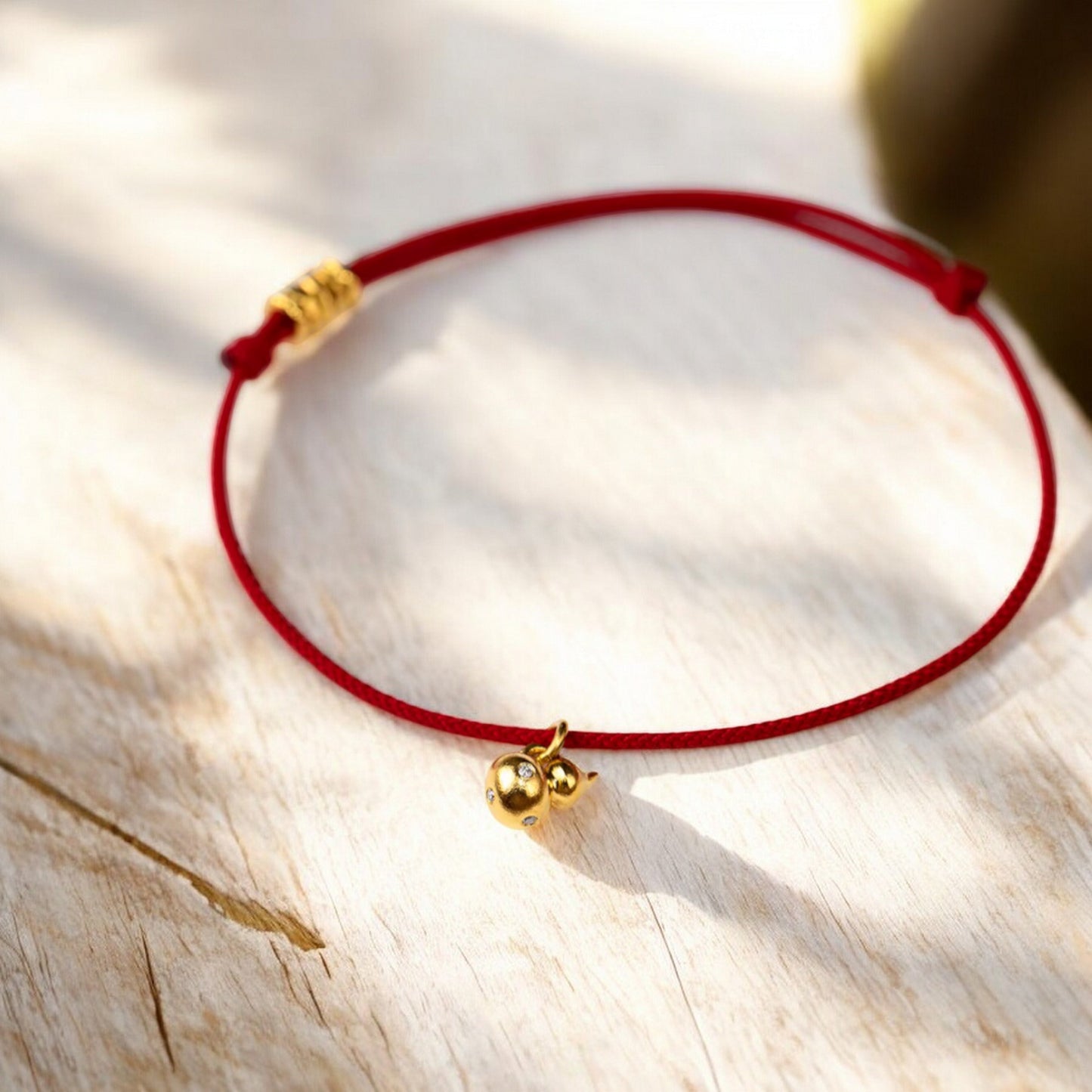 24k 999 Gold Lucky Natural Diamond Gourd Charm Red String Bracelet
