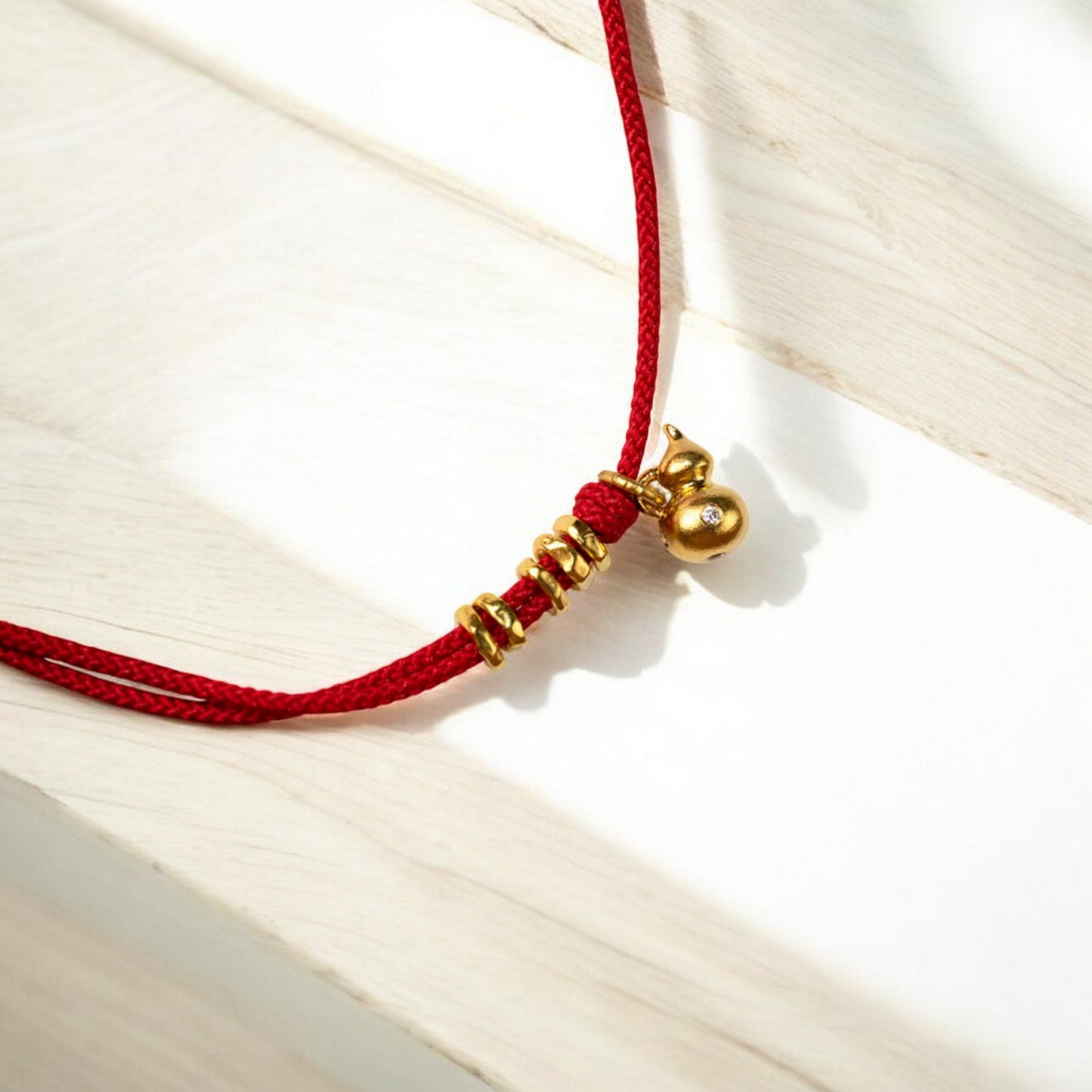 24k 999 Gold Lucky Natural Diamond Gourd Charm Red String Bracelet