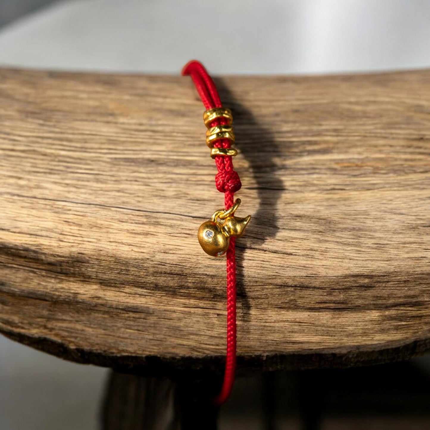24k 999 Gold Lucky Natural Diamond Gourd Charm Red String Bracelet