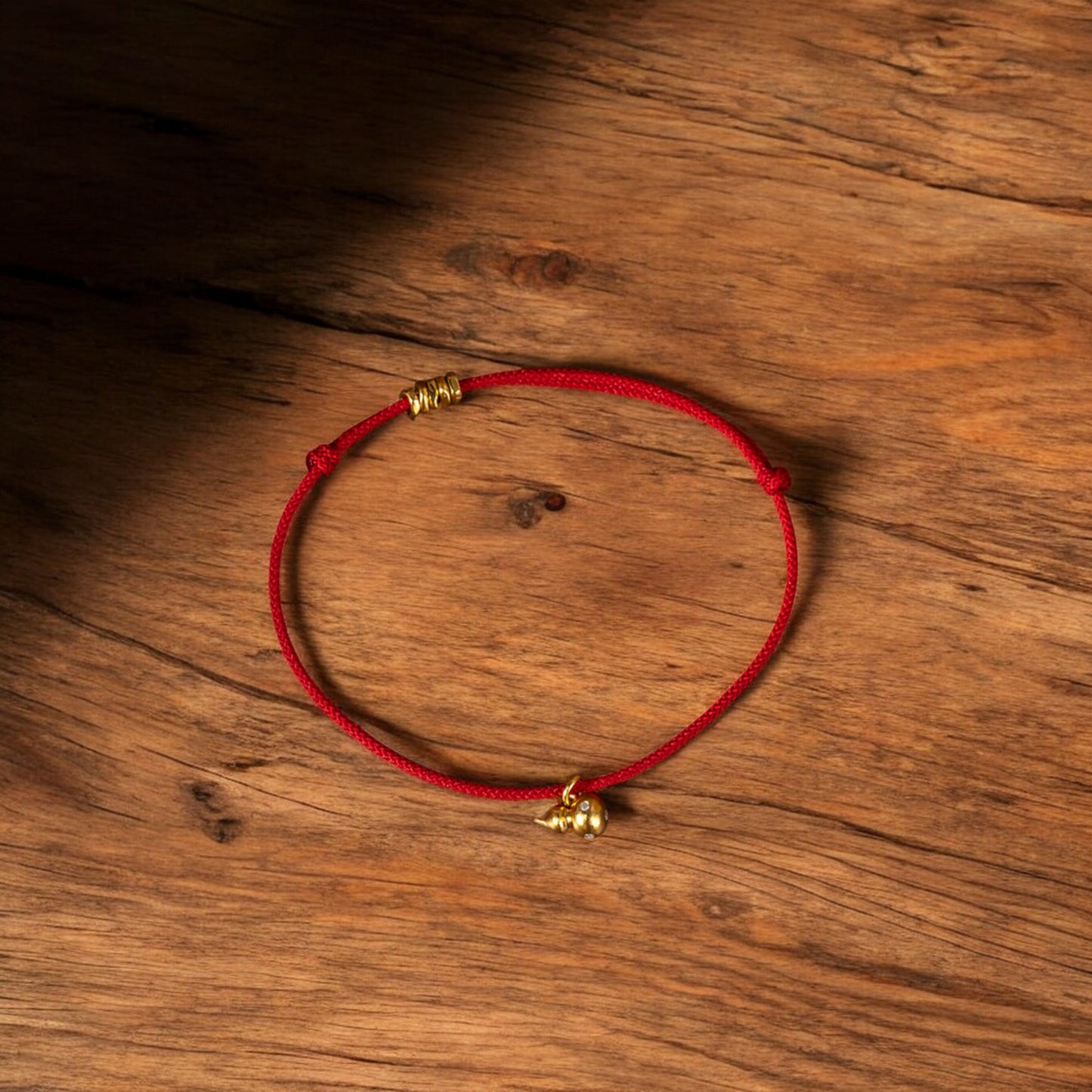 24k 999 Gold Lucky Natural Diamond Gourd Charm Red String Bracelet