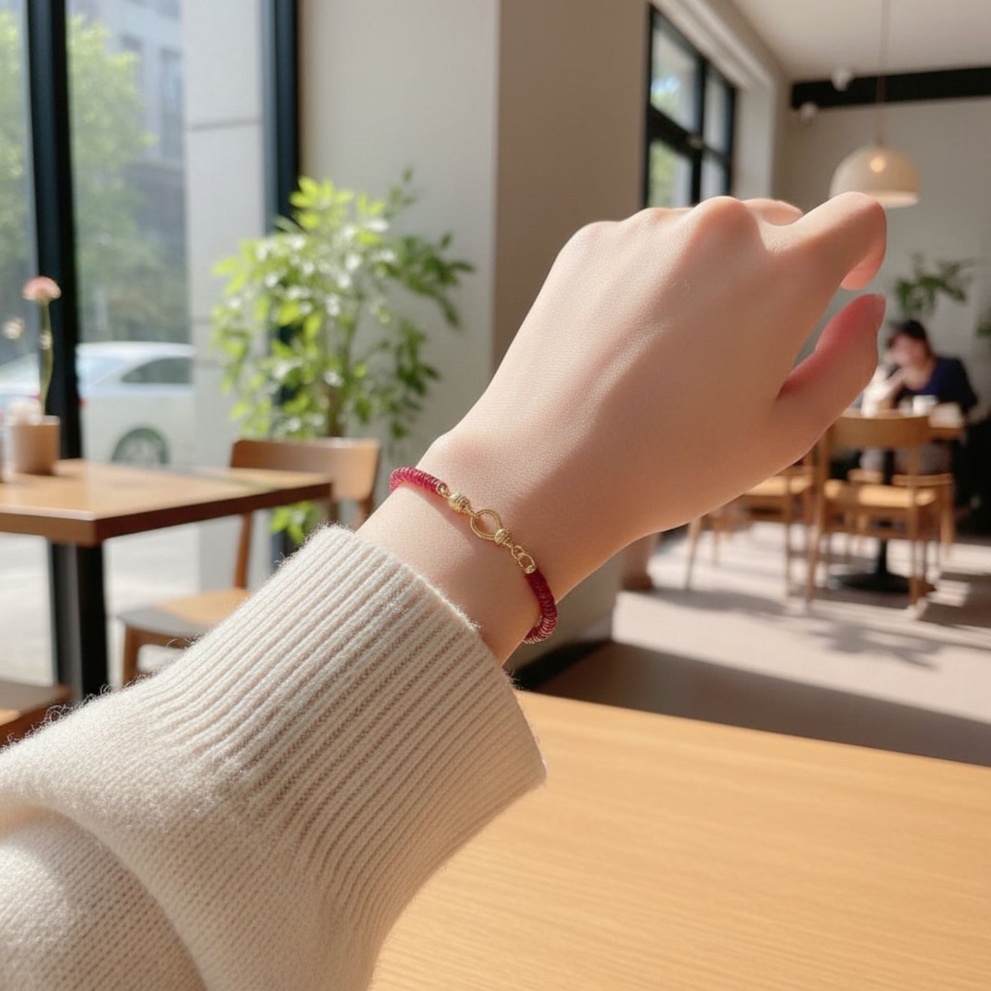 24k 999 Gold Natural Ruby Moissanite Heart Charm Beads Bracelet