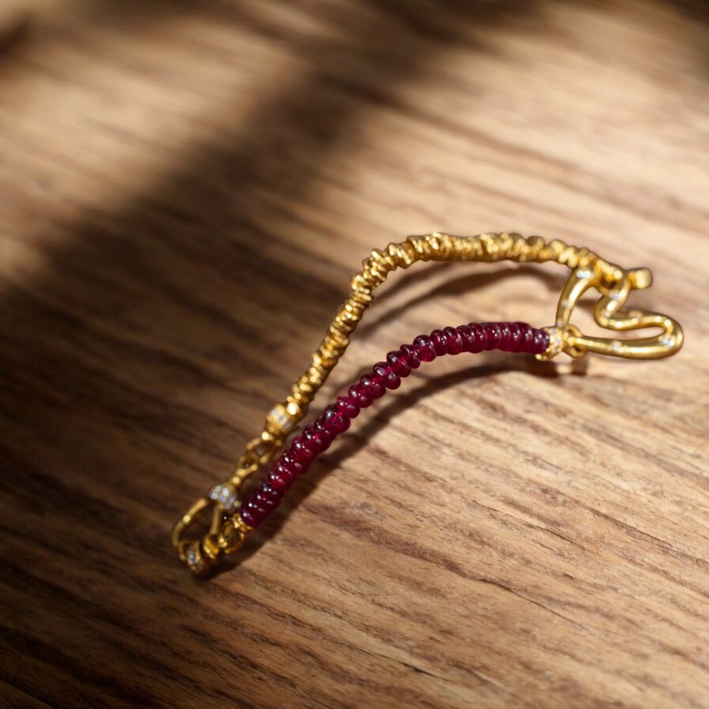 24k 999 Gold Natural Ruby Moissanite Heart Charm Beads Bracelet