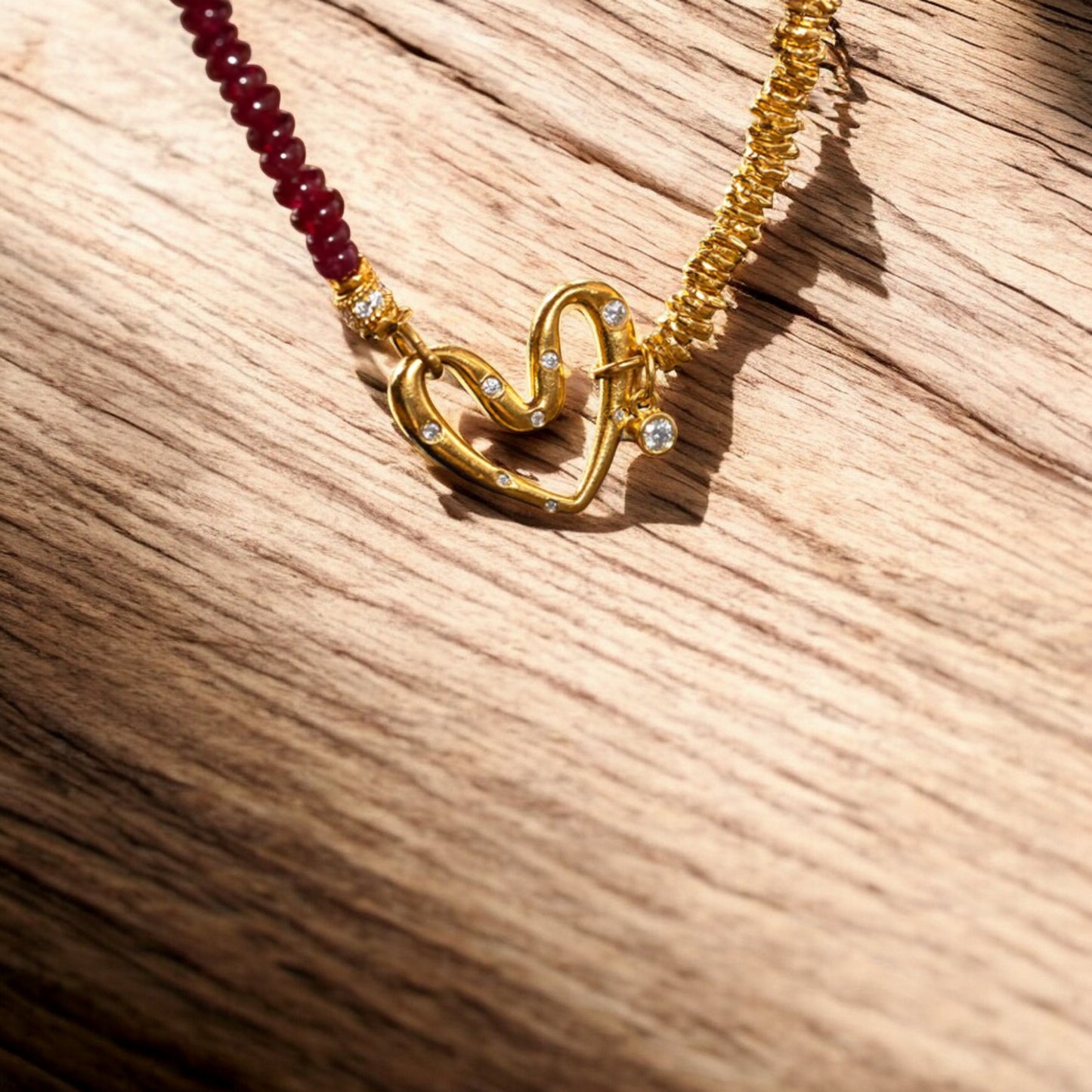 24k 999 Gold Natural Ruby Moissanite Heart Charm Beads Bracelet