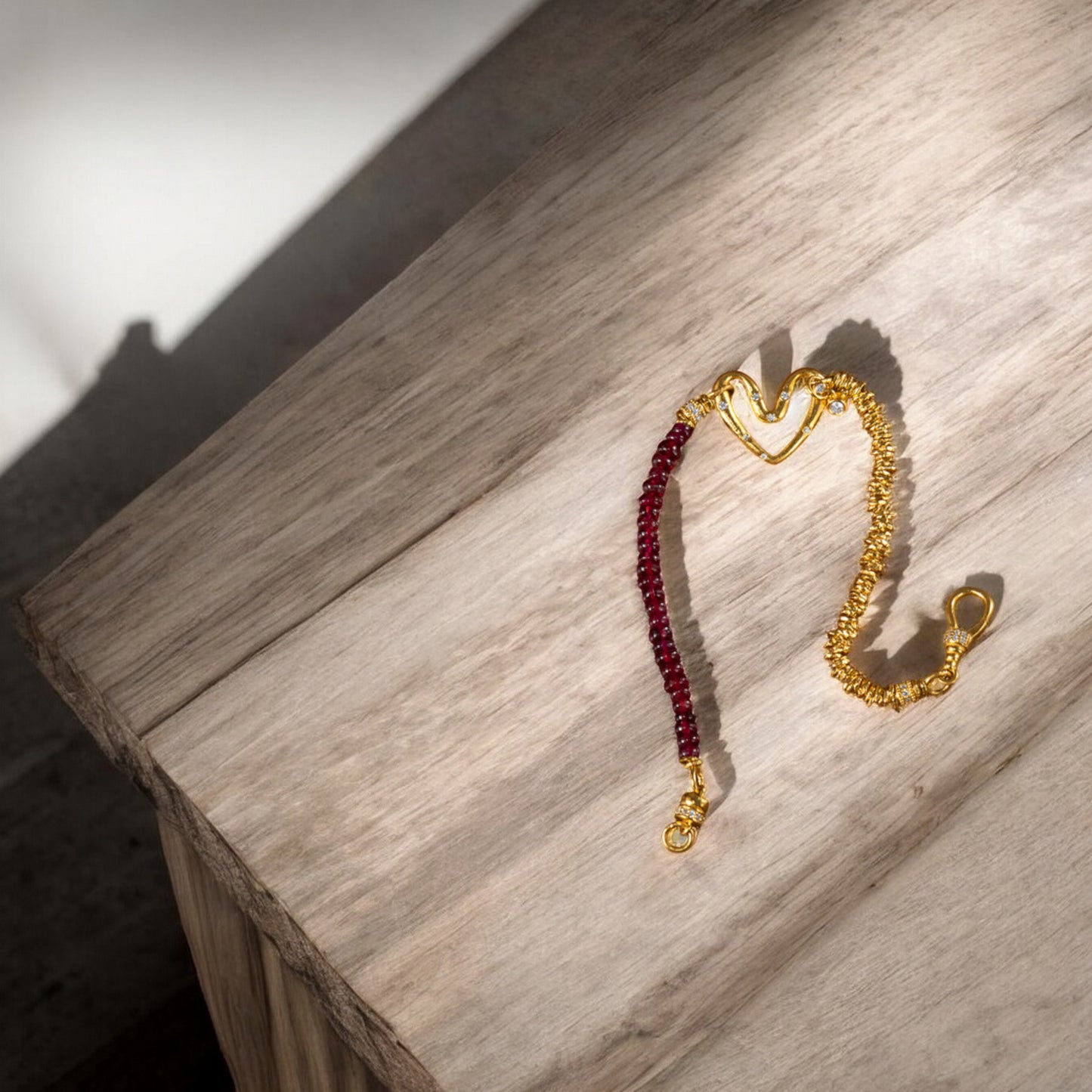 24k 999 Gold Natural Ruby Moissanite Heart Charm Beads Bracelet