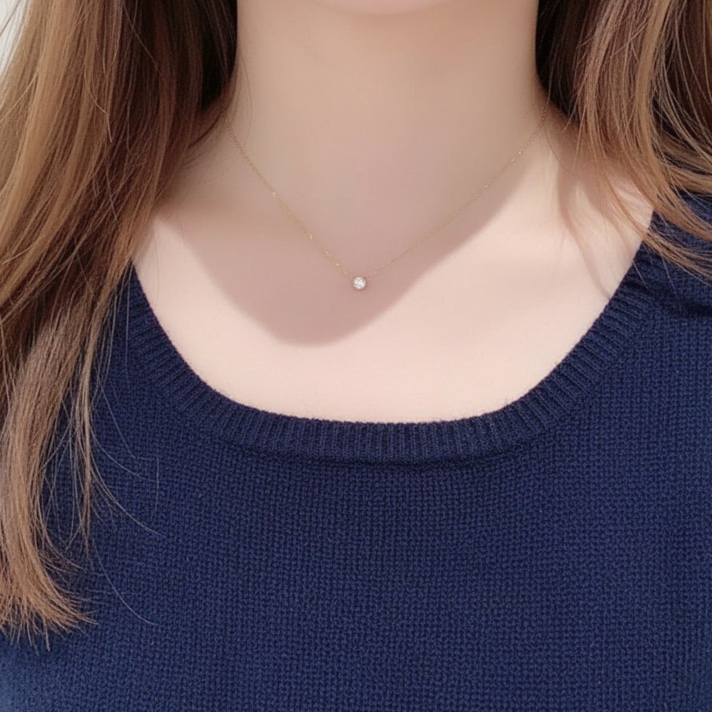 18K Pure Gold Minimal Diamond Prongless Setting Sparkling Pendant Necklace