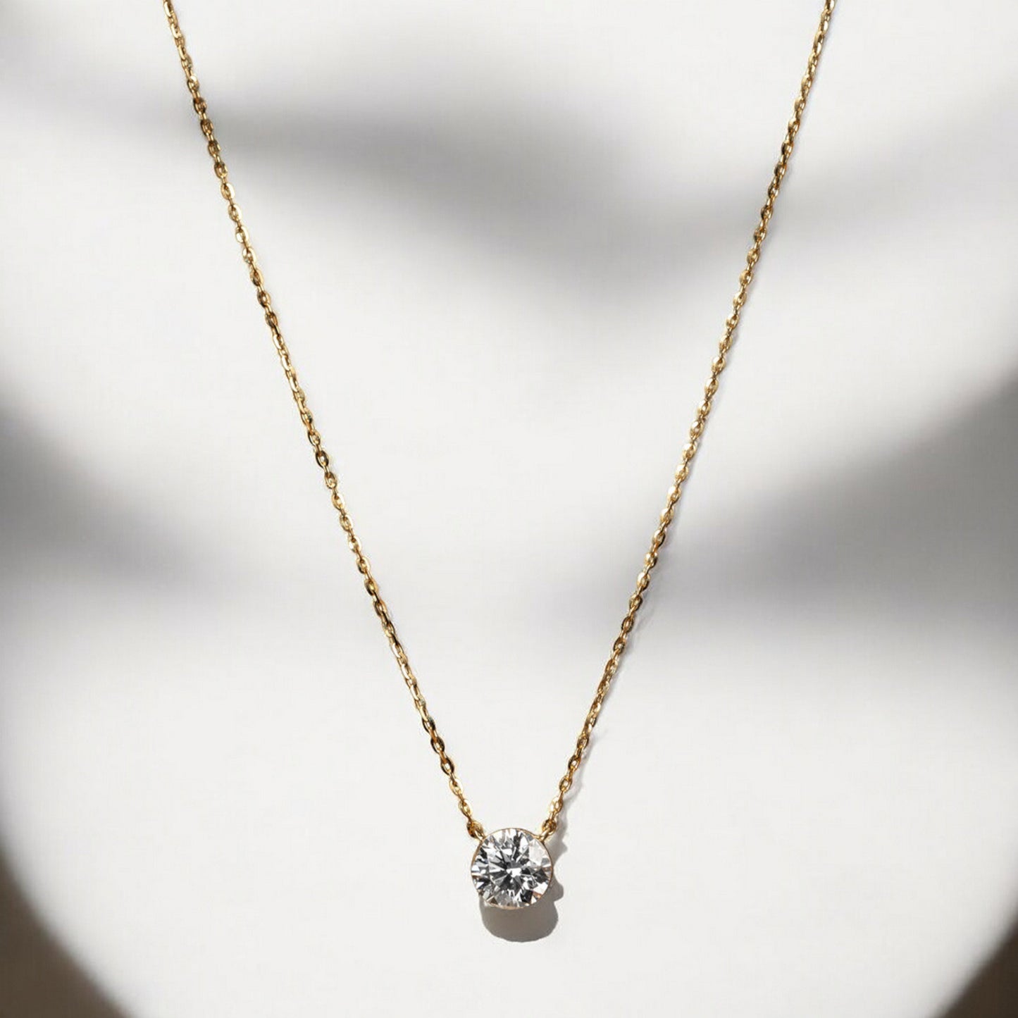 18K Pure Gold Minimal Diamond Prongless Setting Sparkling Pendant Necklace