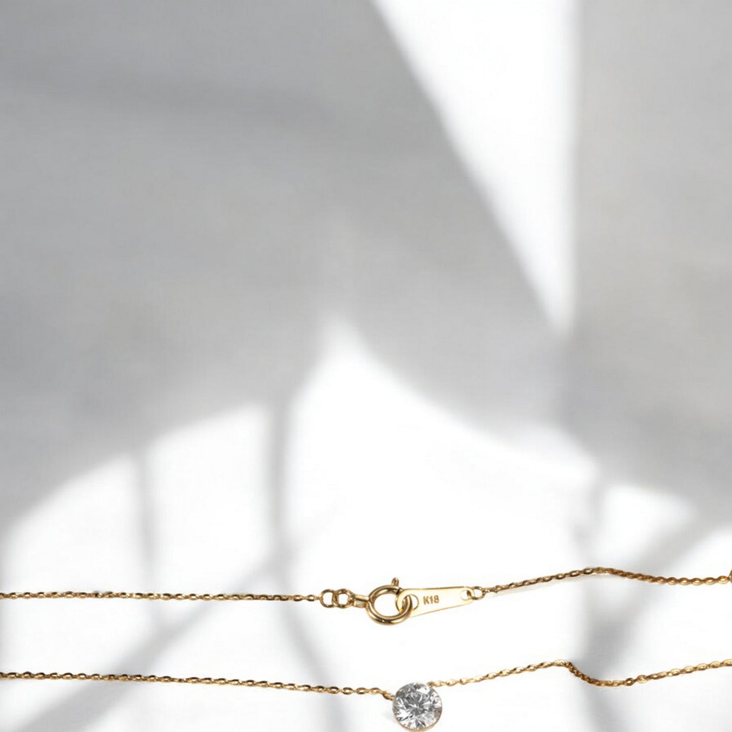 18K Pure Gold Minimal Diamond Prongless Setting Sparkling Pendant Necklace
