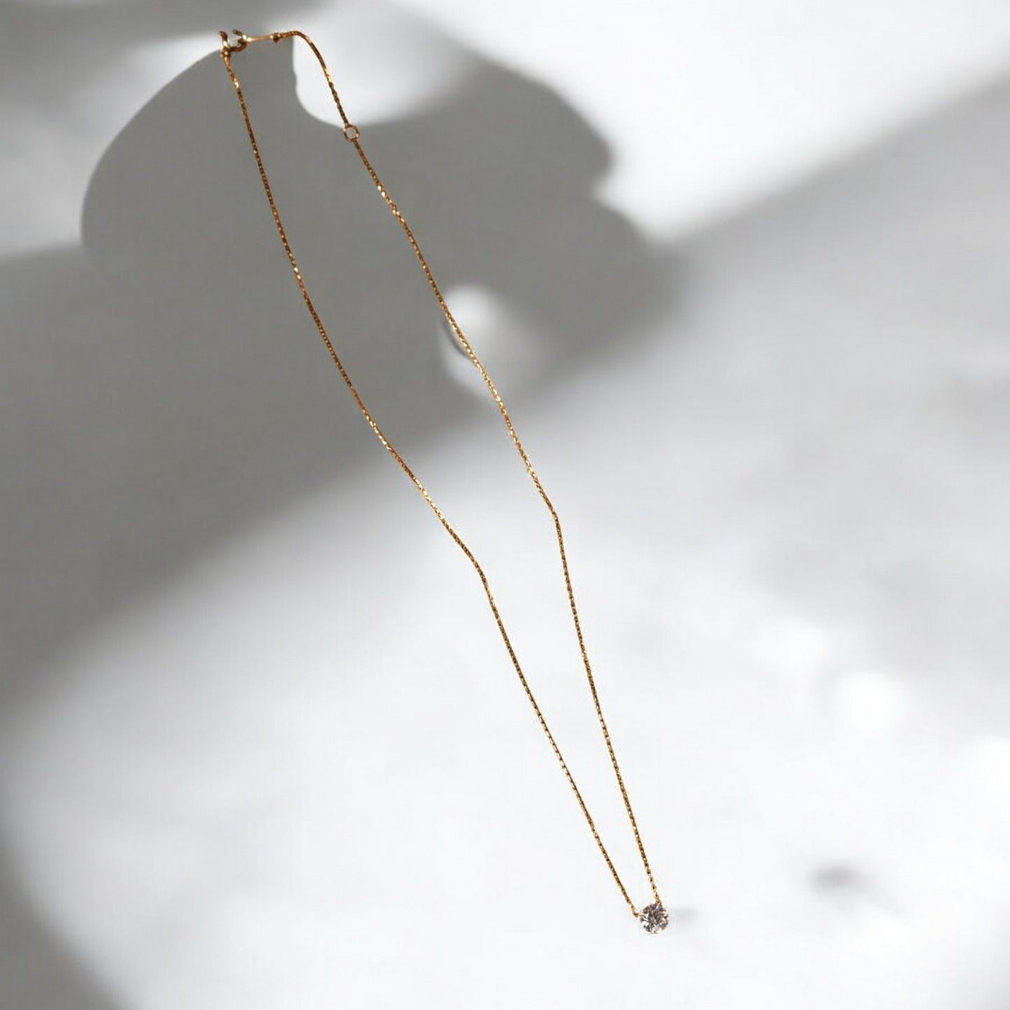 18K Pure Gold Minimal Diamond Prongless Setting Sparkling Pendant Necklace