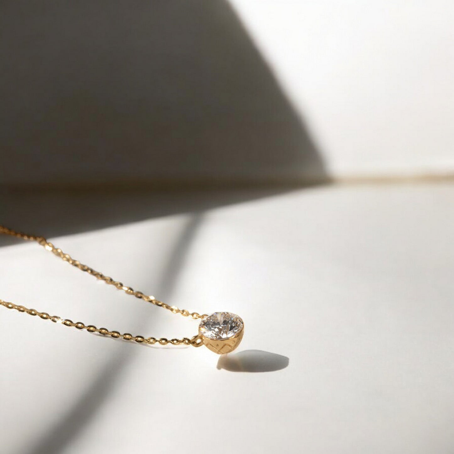 18K Pure Gold Minimal Diamond Prongless Setting Sparkling Pendant Necklace