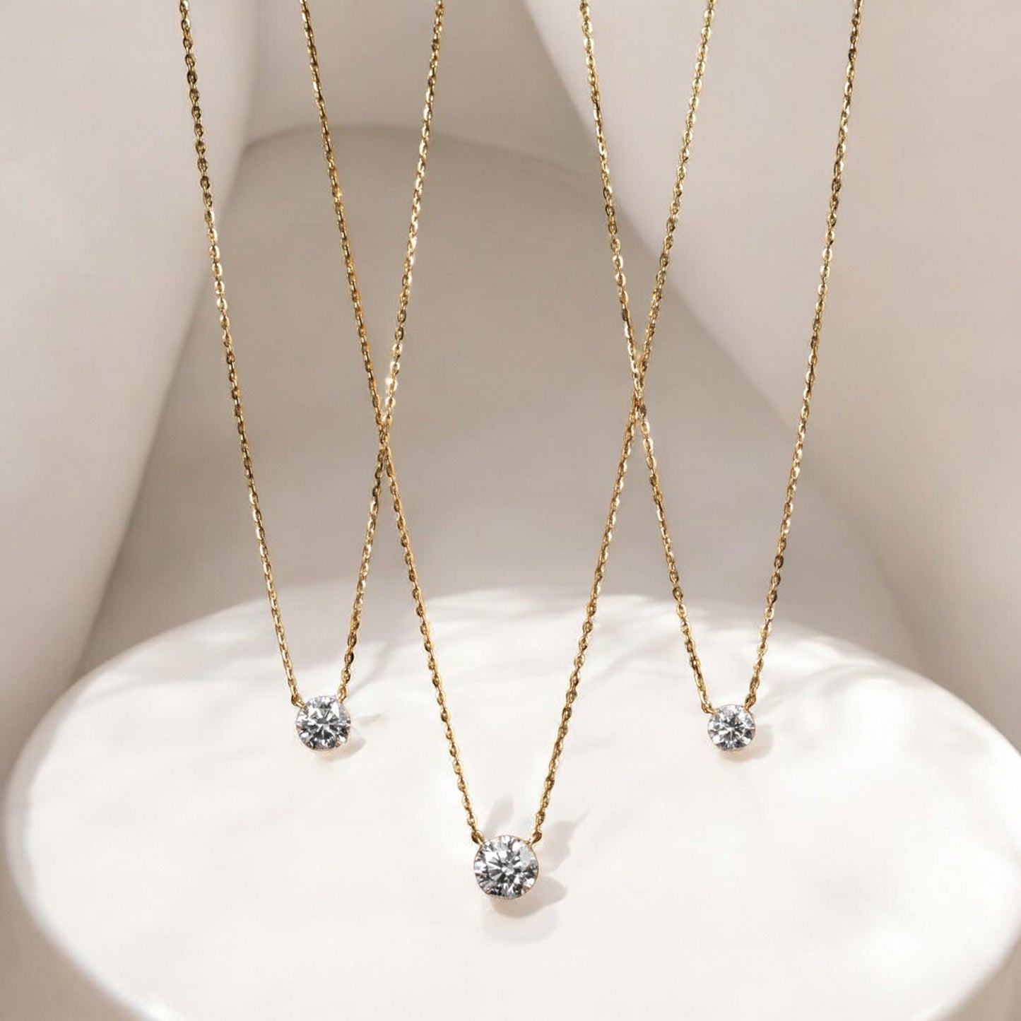 18K Pure Gold Minimal Diamond Prongless Setting Sparkling Pendant Necklace