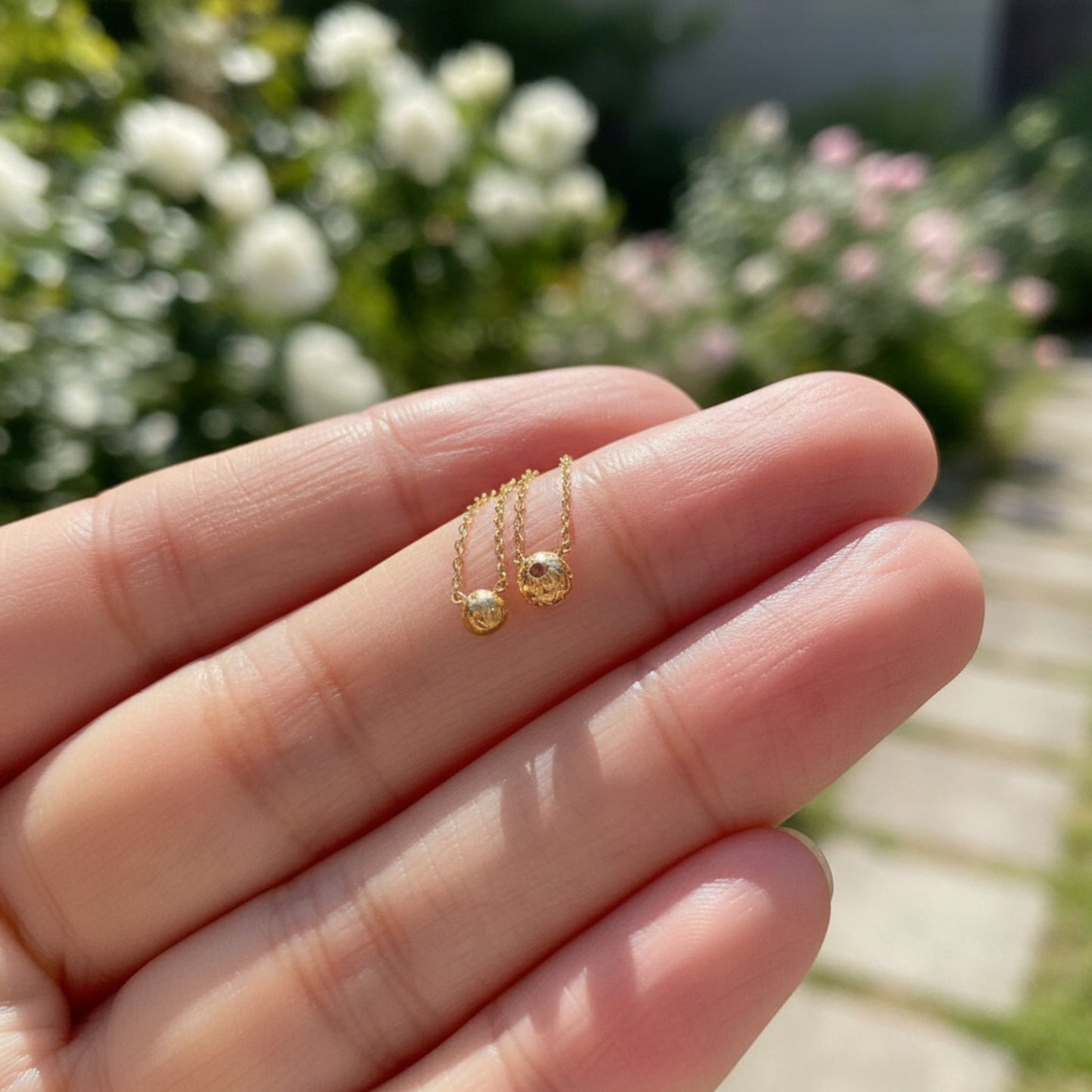 18K Pure Gold Minimal Diamond Prongless Setting Sparkling Pendant Necklace