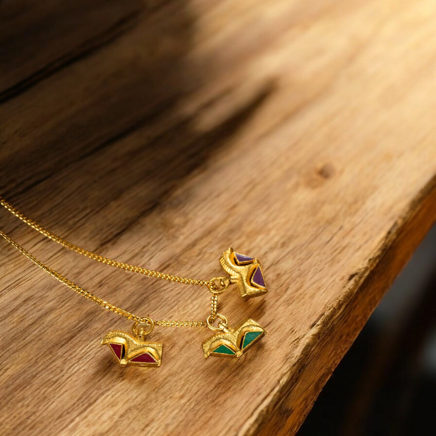24K Real Gold Traditional Enamel Double-Sided Horse Mini Stud Earrings and Pendant