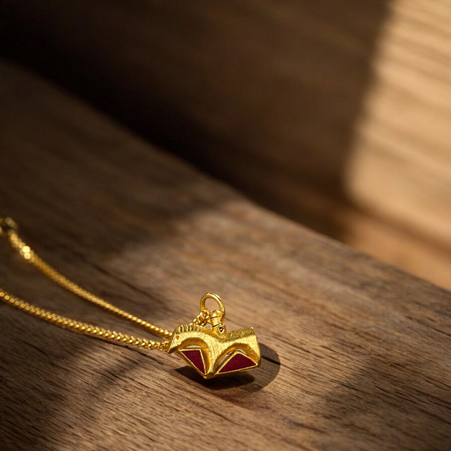 24K Real Gold Traditional Enamel Double-Sided Horse Mini Stud Earrings and Pendant