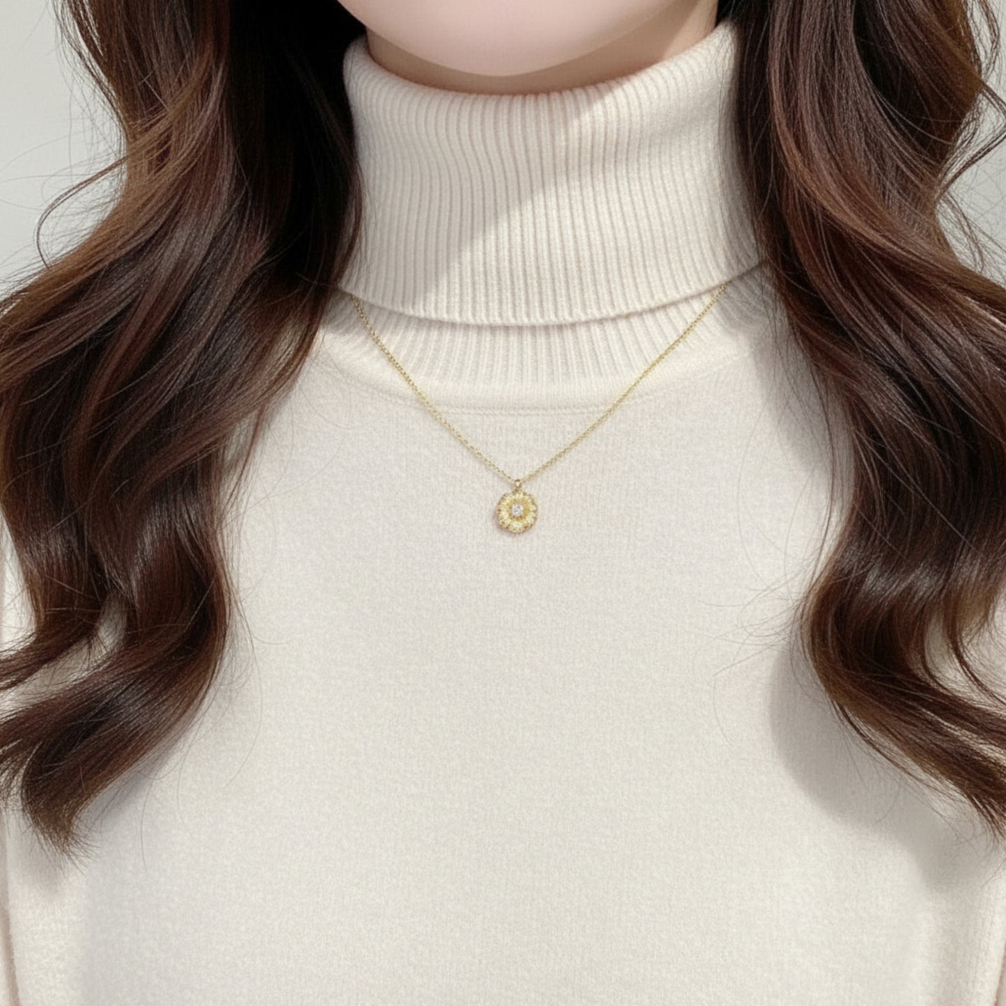 24K Real 5G Gold Natural Diamond layering Flower Necklace and Earrings