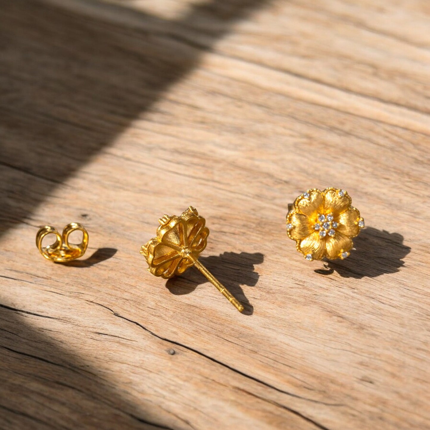 24K Real 5G Gold Natural Diamond layering Flower Necklace and Earrings