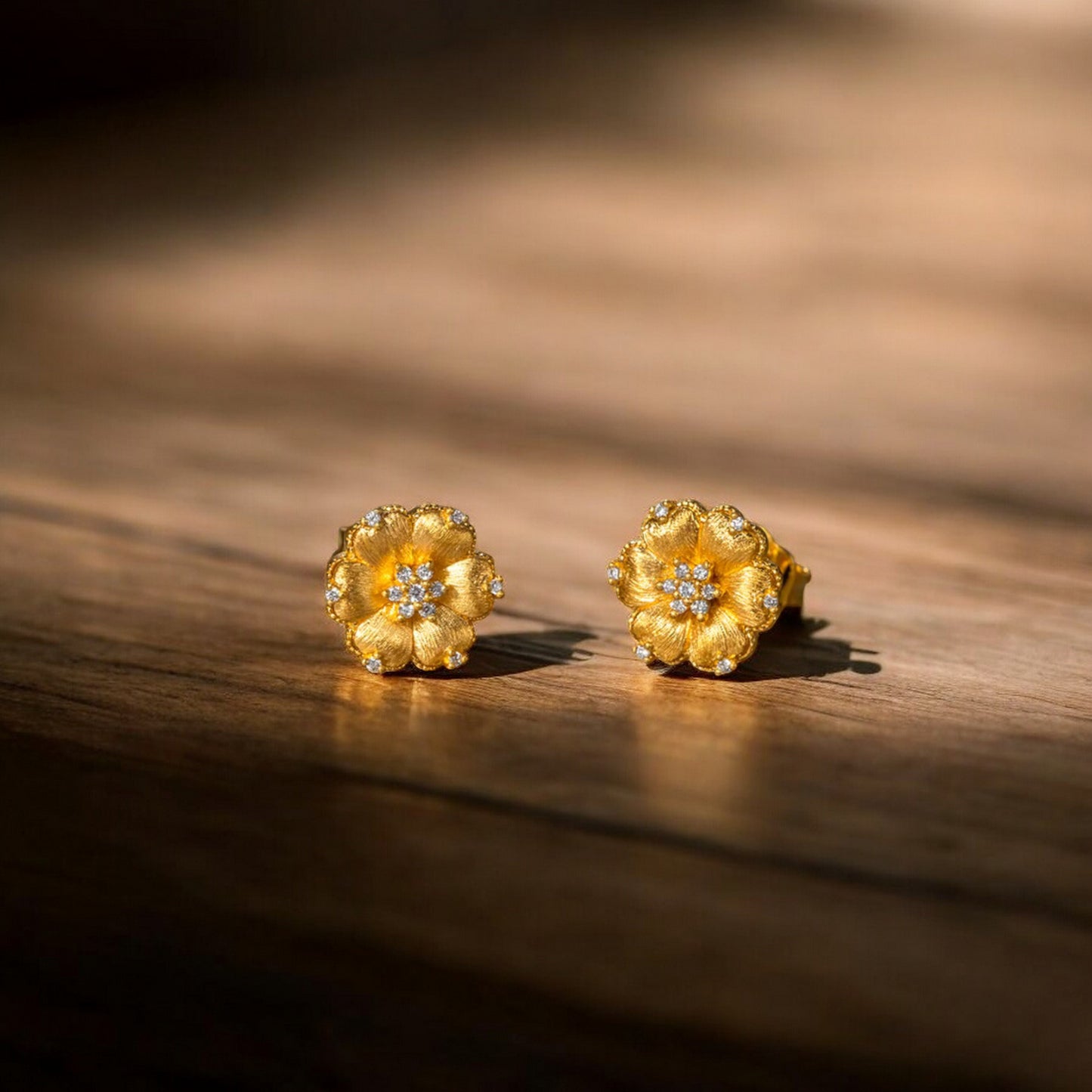 24K Real 5G Gold Natural Diamond layering Flower Necklace and Earrings