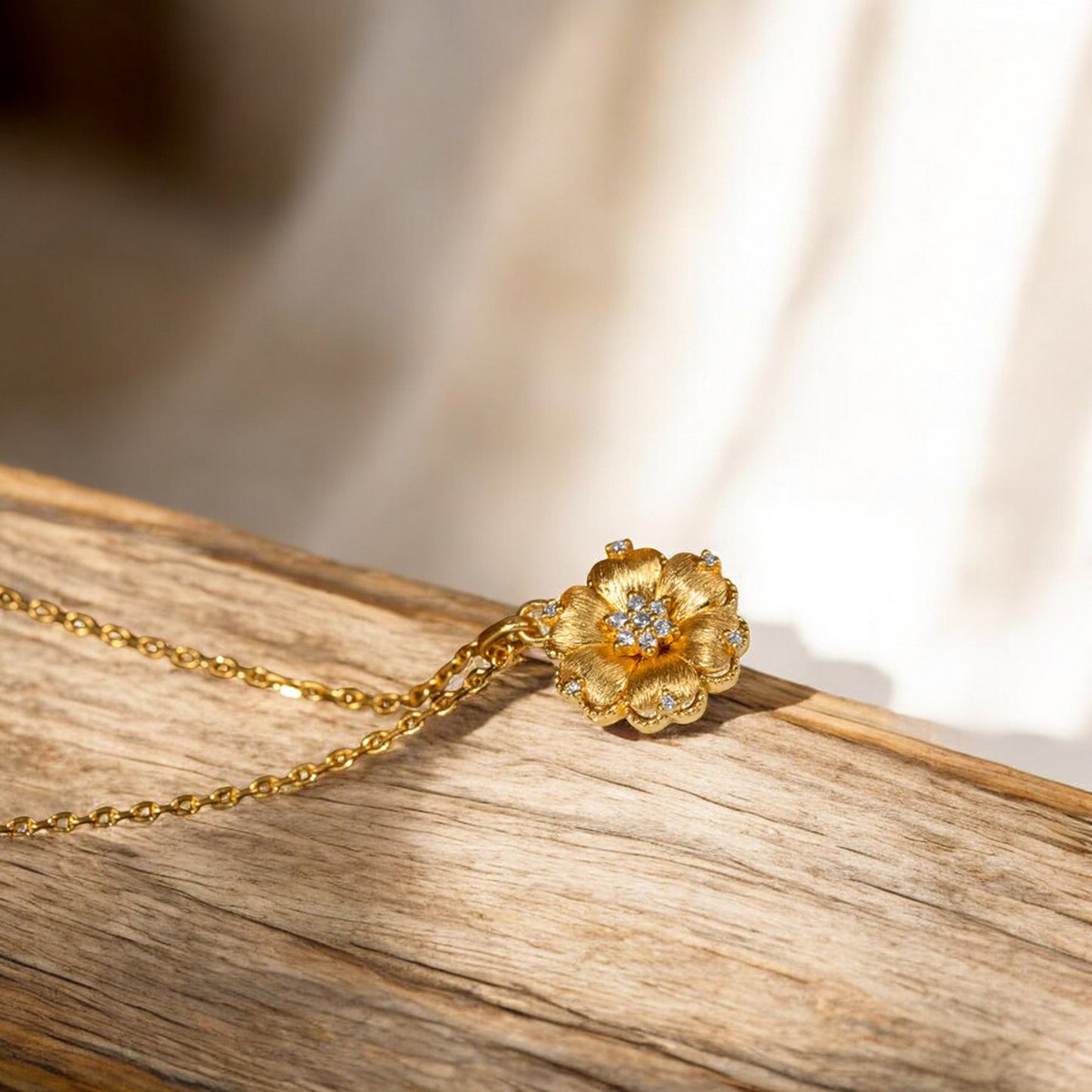 24K Real 5G Gold Natural Diamond layering Flower Necklace and Earrings