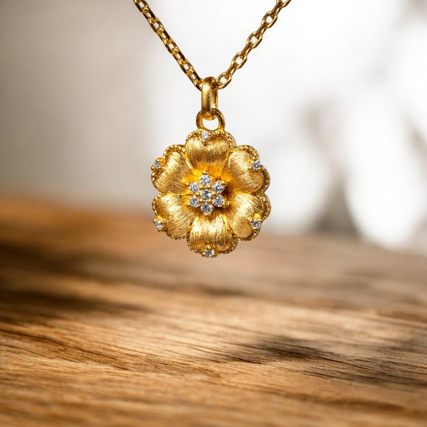 24K Real 5G Gold Natural Diamond layering Flower Necklace and Earrings