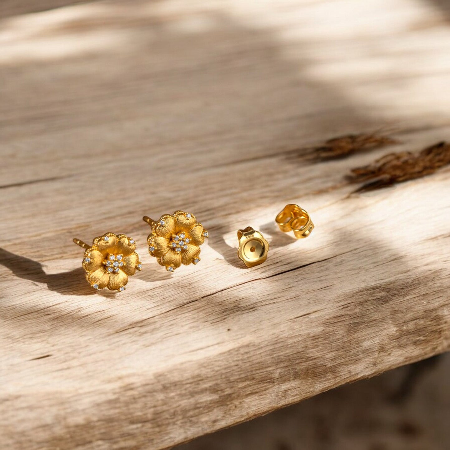 24K Real 5G Gold Natural Diamond layering Flower Necklace and Earrings