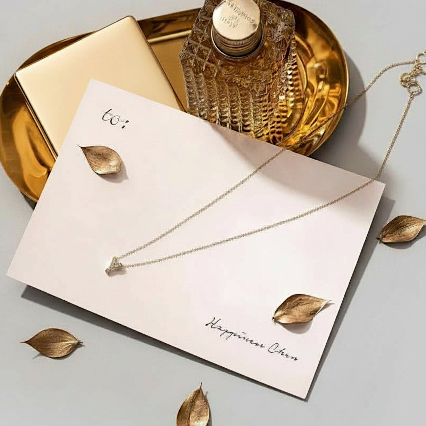 18K Pure Gold Minimal Diamond Sparkling Initial Letter Pendant Necklace