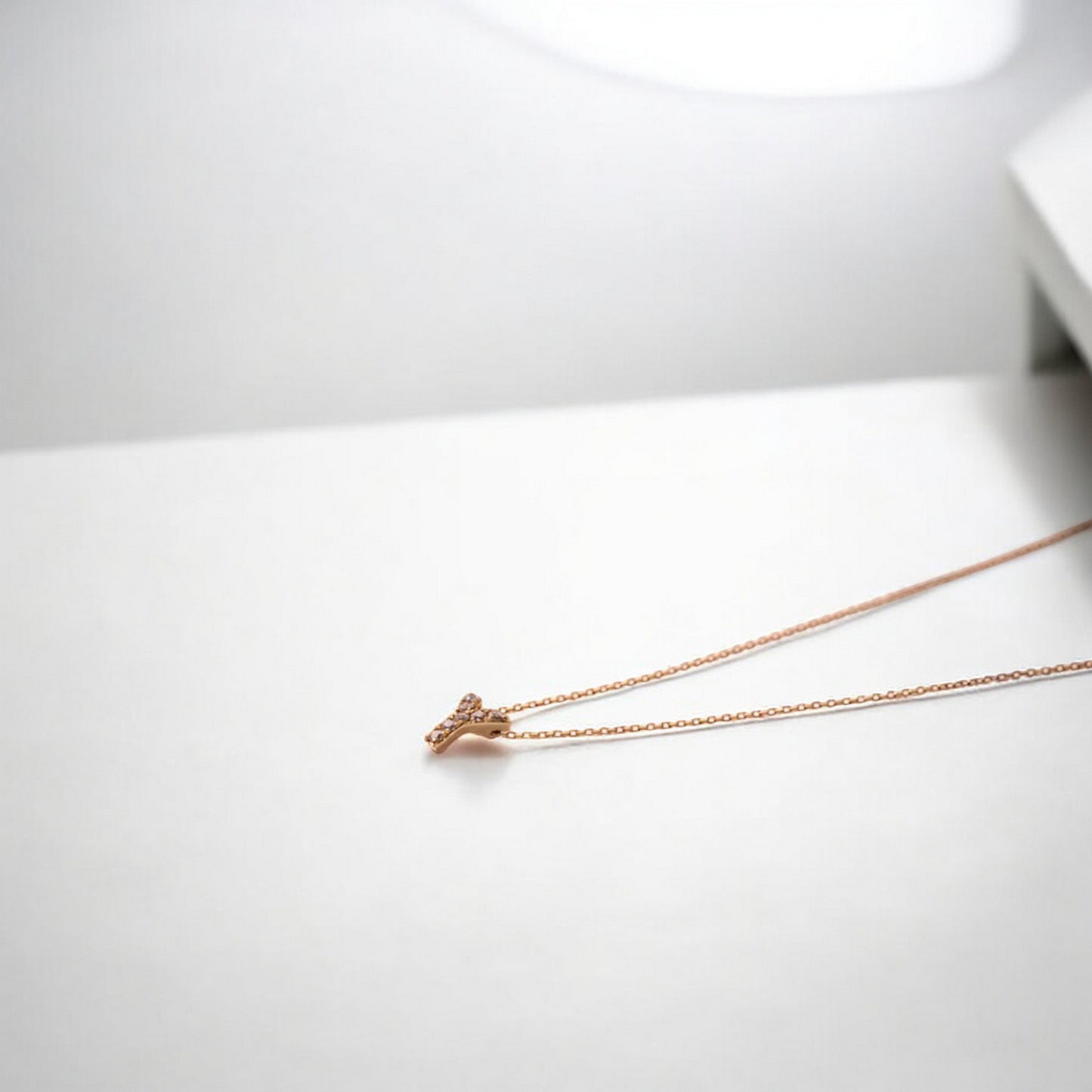 18K Pure Gold Minimal Diamond Sparkling Initial Letter Pendant Necklace