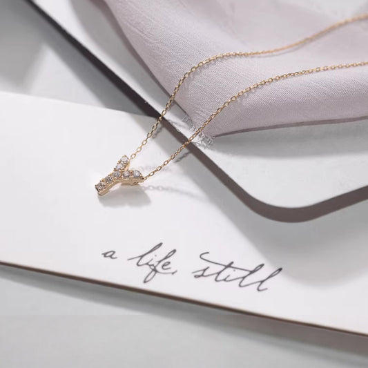 18K Pure Gold Minimal Diamond Sparkling Initial Letter Pendant Necklace