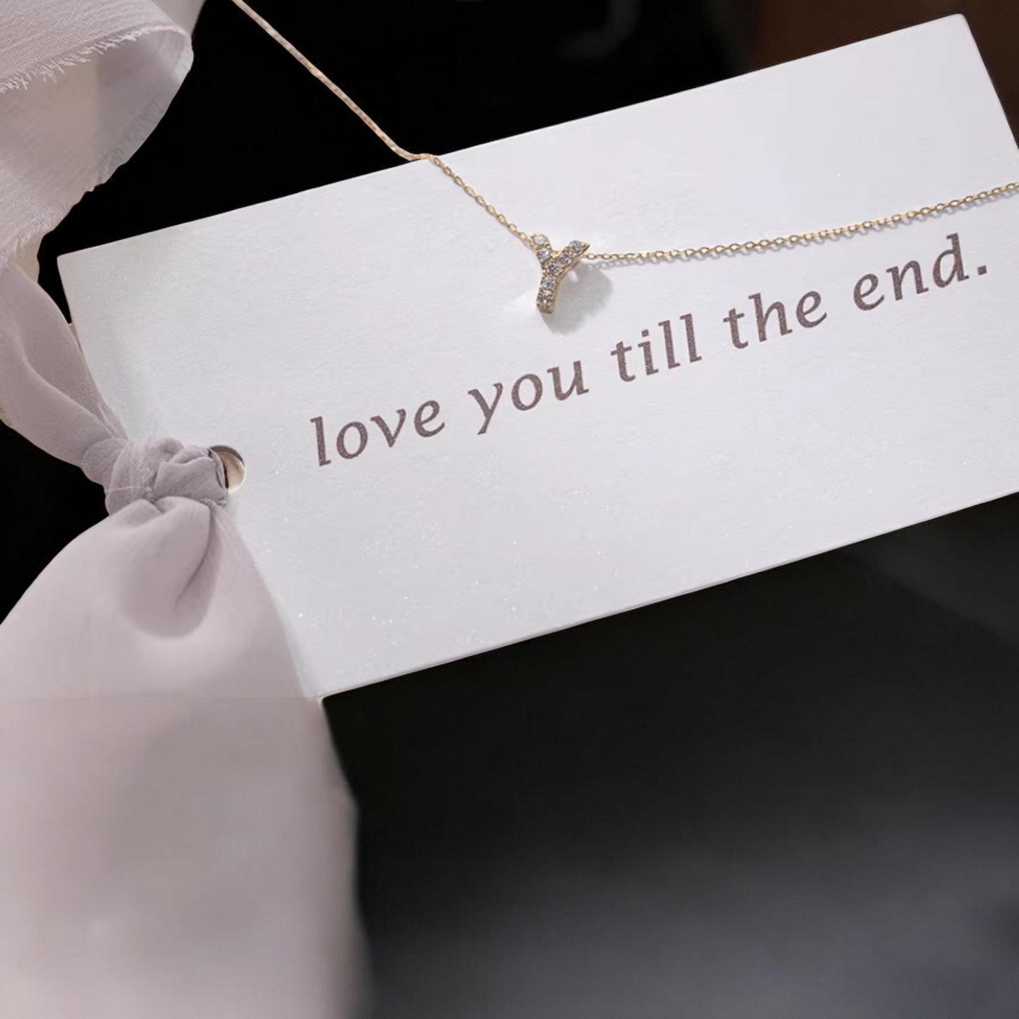 18K Pure Gold Minimal Diamond Sparkling Initial Letter Pendant Necklace