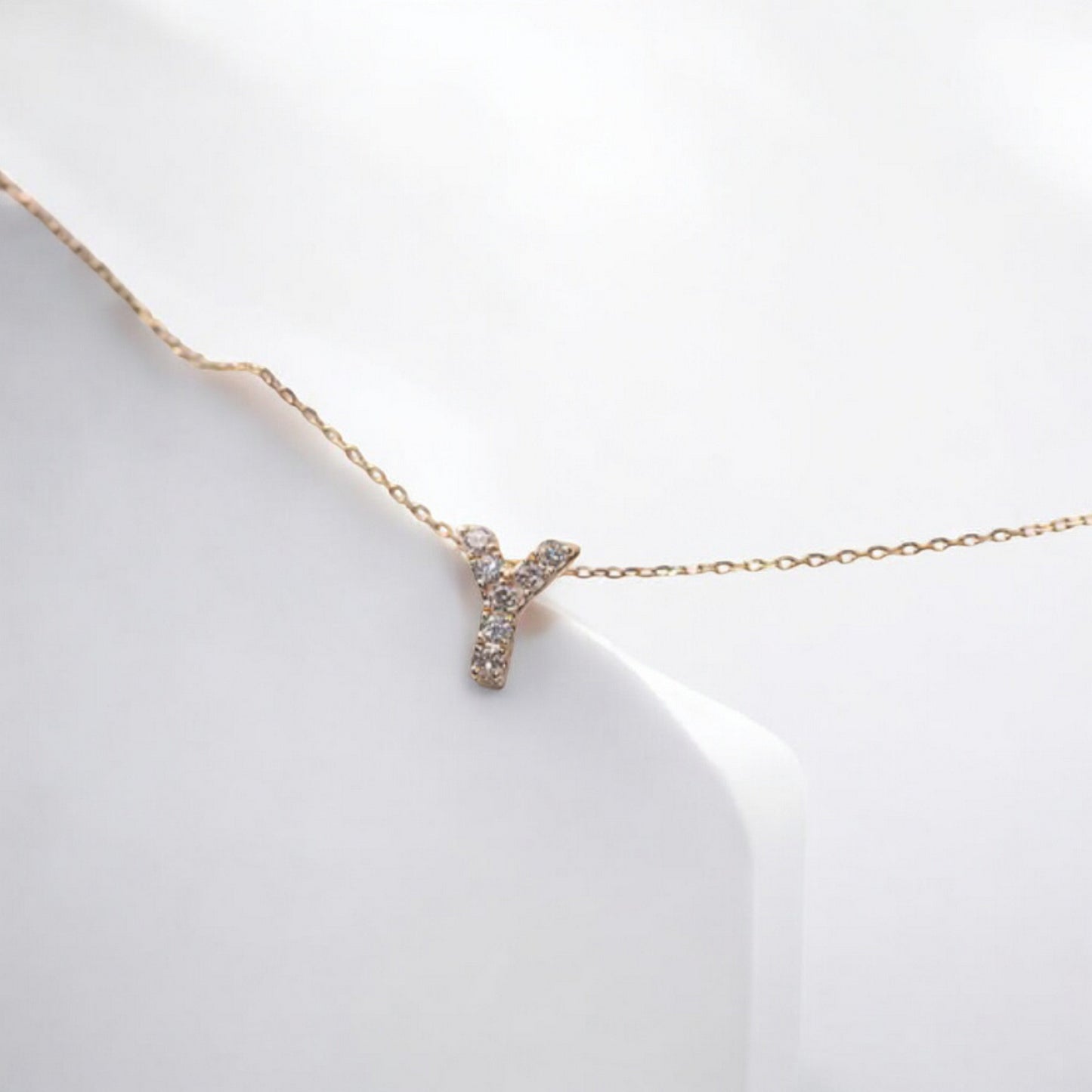 18K Pure Gold Minimal Diamond Sparkling Initial Letter Pendant Necklace