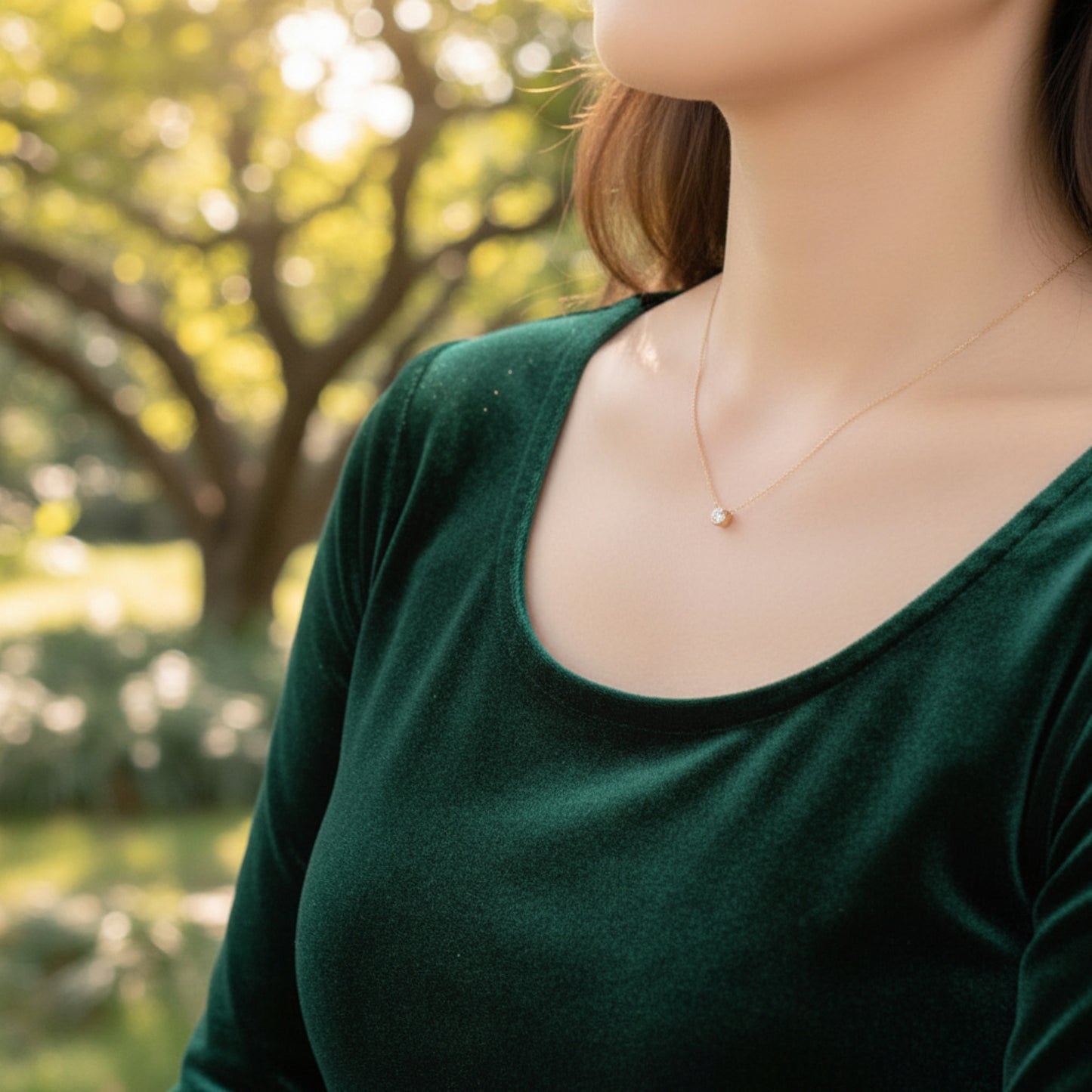 18K Pure Gold Minimal Diamond Sparkling Pendant Necklace