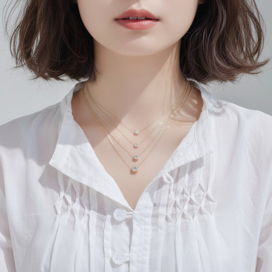 18K Pure Gold Minimal Diamond Sparkling Pendant Necklace