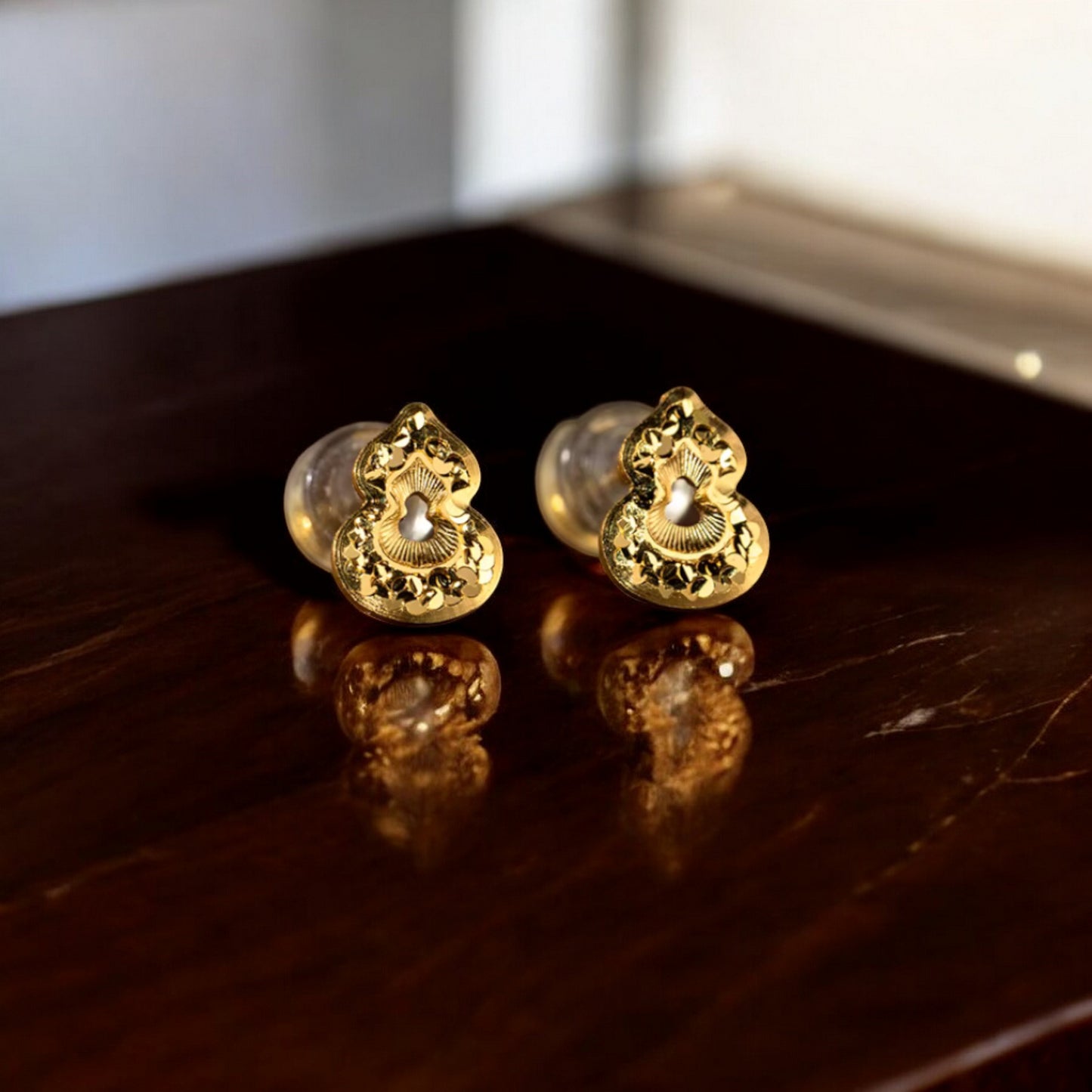 24K Real 5G Gold Mini Sparkling Gourd Stud Earrings