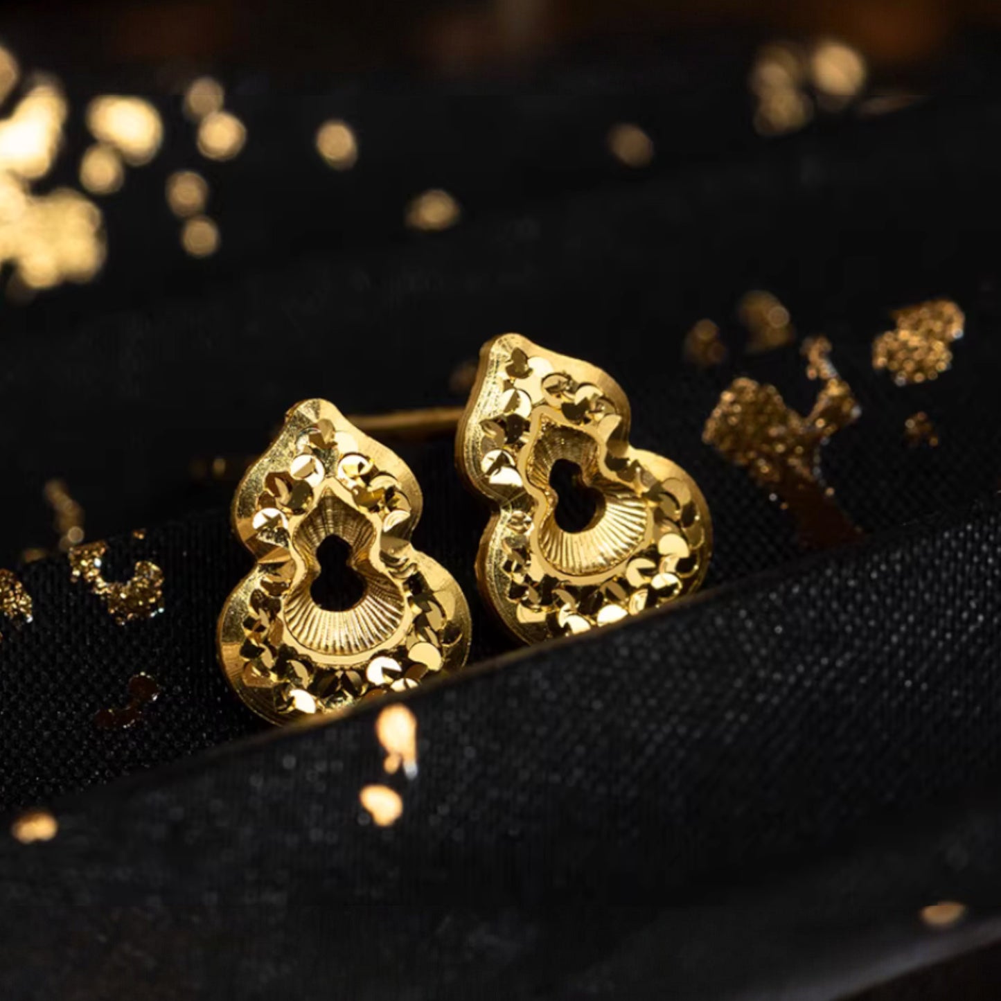 24K Real 5G Gold Mini Sparkling Gourd Stud Earrings
