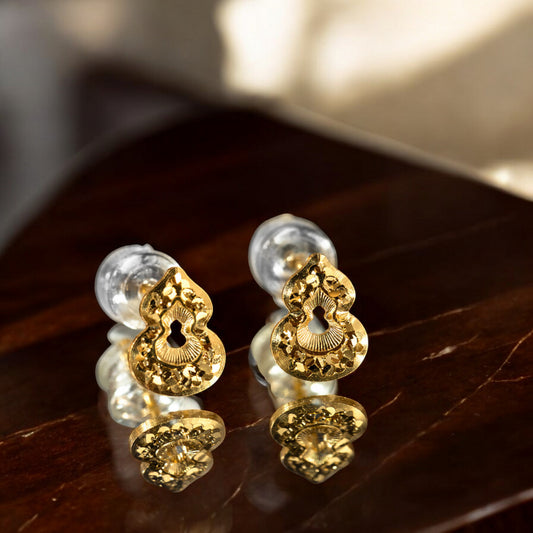 24K Real 5G Gold Mini Sparkling Gourd Stud Earrings