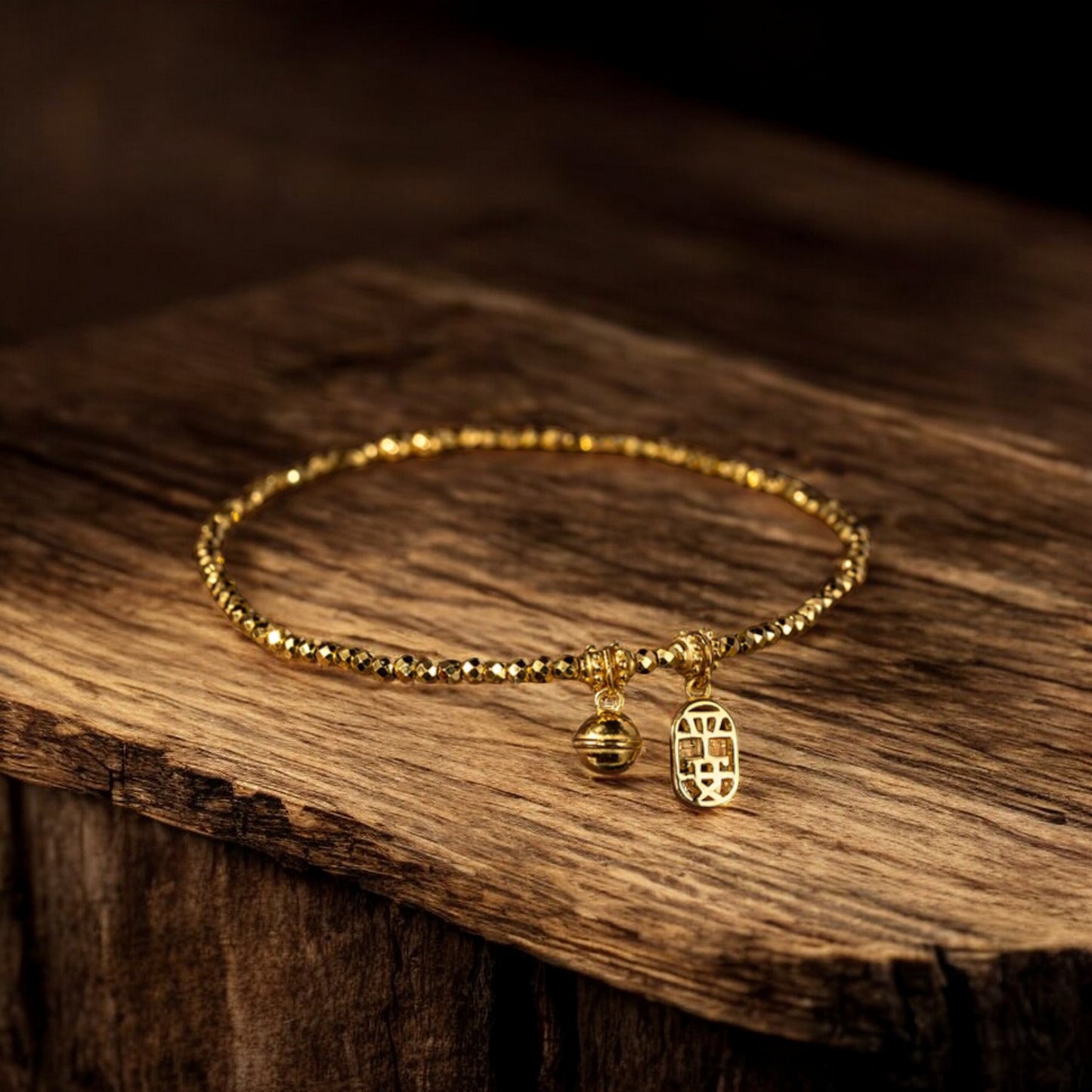 24k 999 5G Gold Beads Bracelet with Butterfly Heart Charm