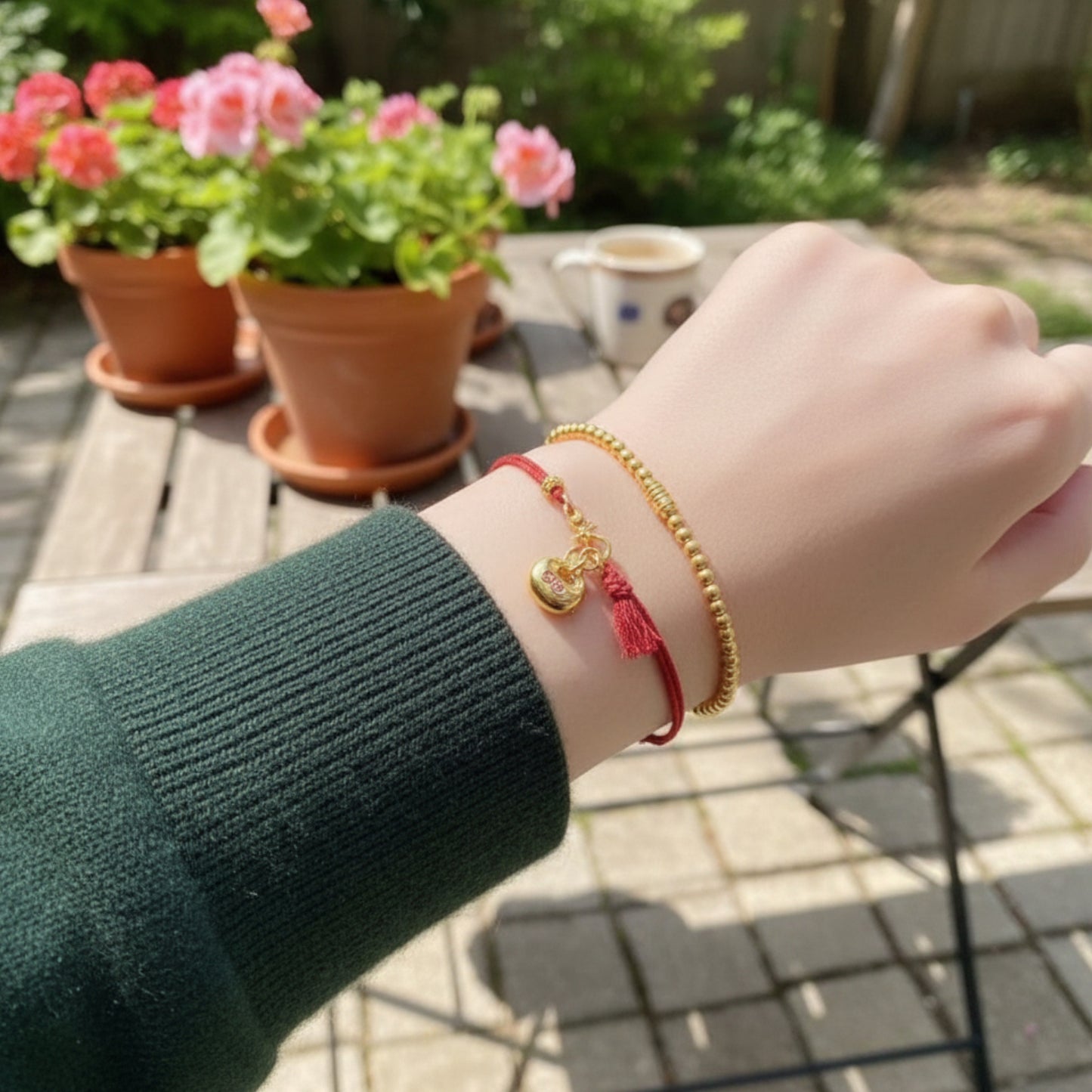 24k 999 Gold Lucky Bag Charm Red String Bracelet
