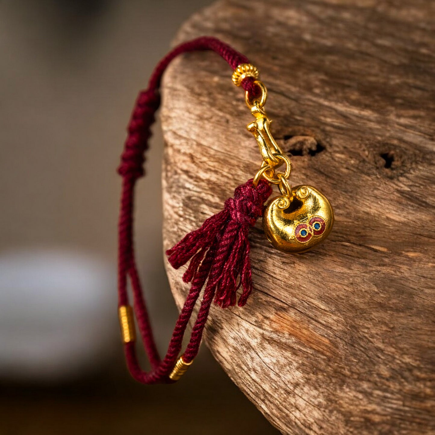 24k 999 Gold Lucky Bag Charm Red String Bracelet
