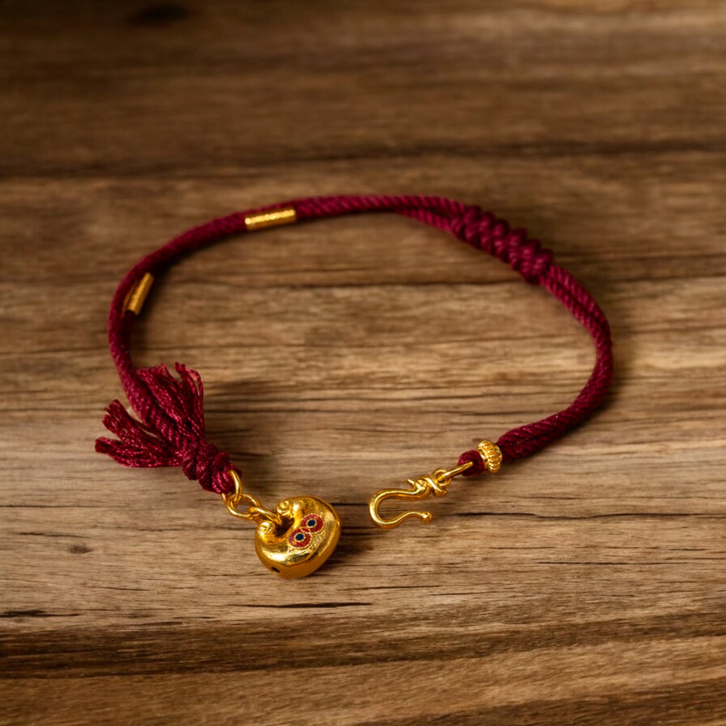 24k 999 Gold Lucky Bag Charm Red String Bracelet