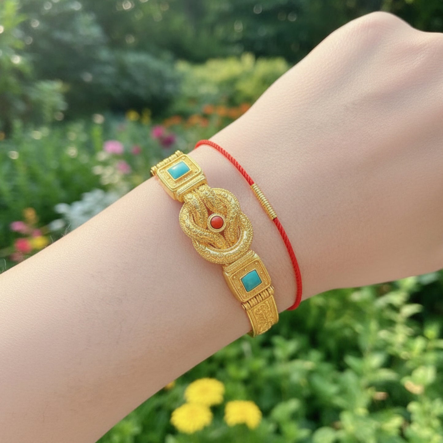 24k 999 Gold Lucky Beads Red String Bracelet