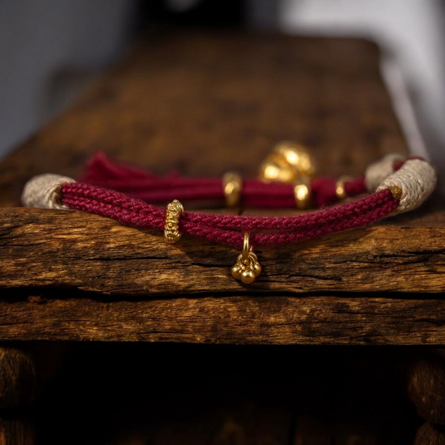 24k 999 Gold Lucky Gourd Cloisonné Enamel Hammered Charm Red String Bracelet