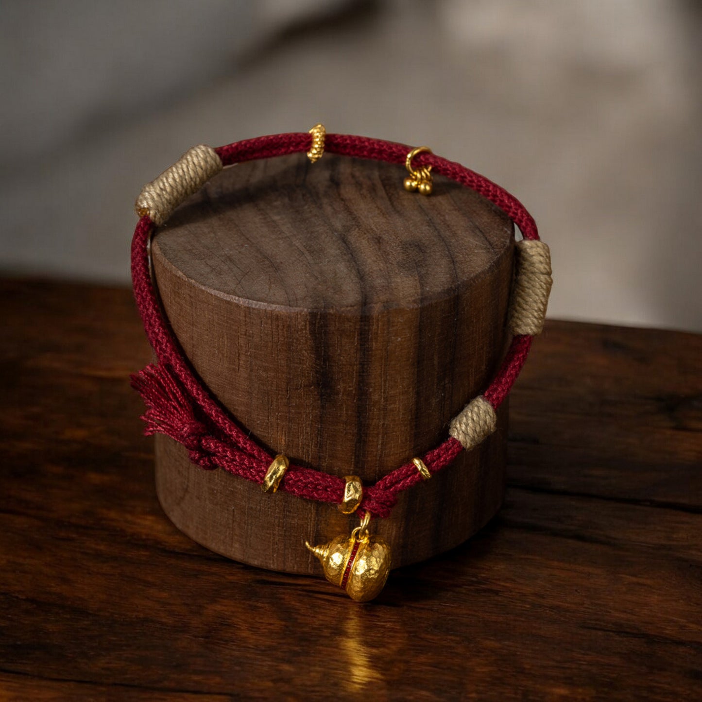 24k 999 Gold Lucky Gourd Cloisonné Enamel Hammered Charm Red String Bracelet