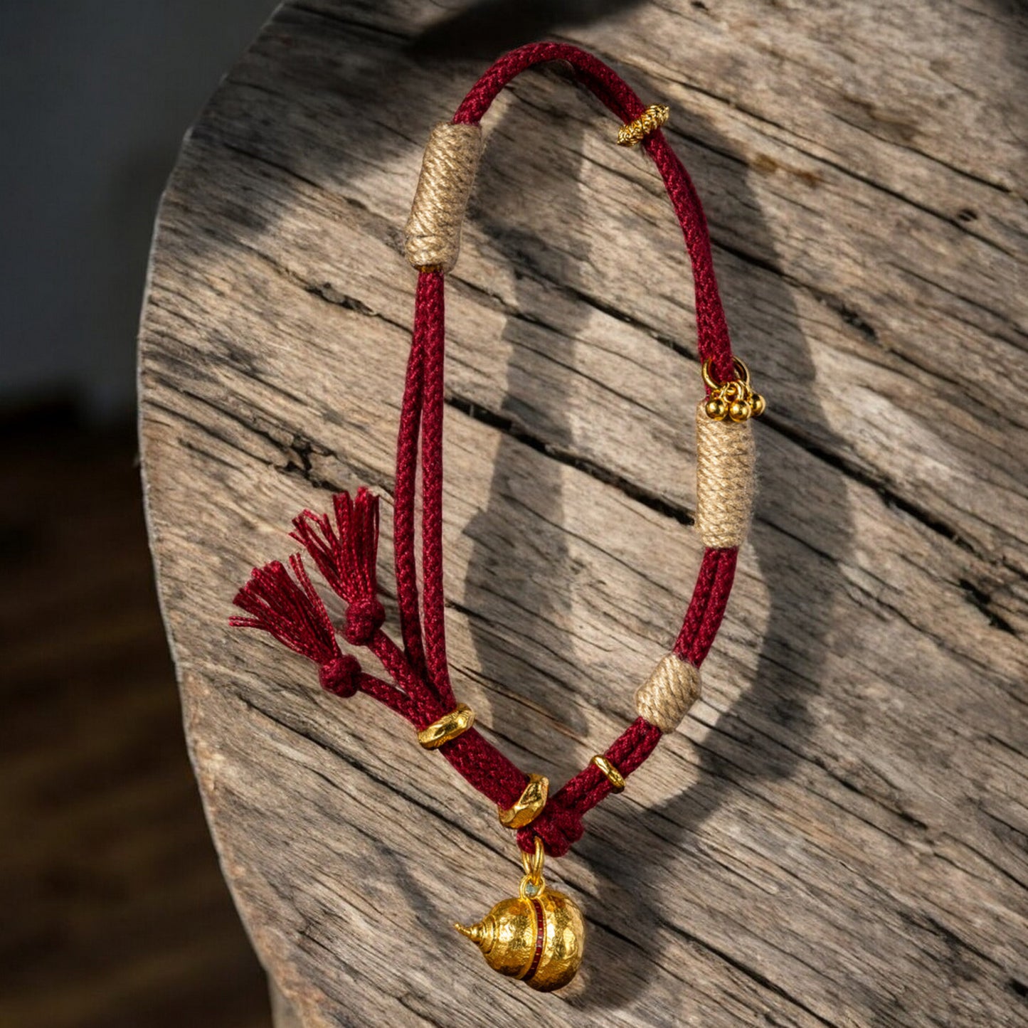 24k 999 Gold Lucky Gourd Cloisonné Enamel Hammered Charm Red String Bracelet