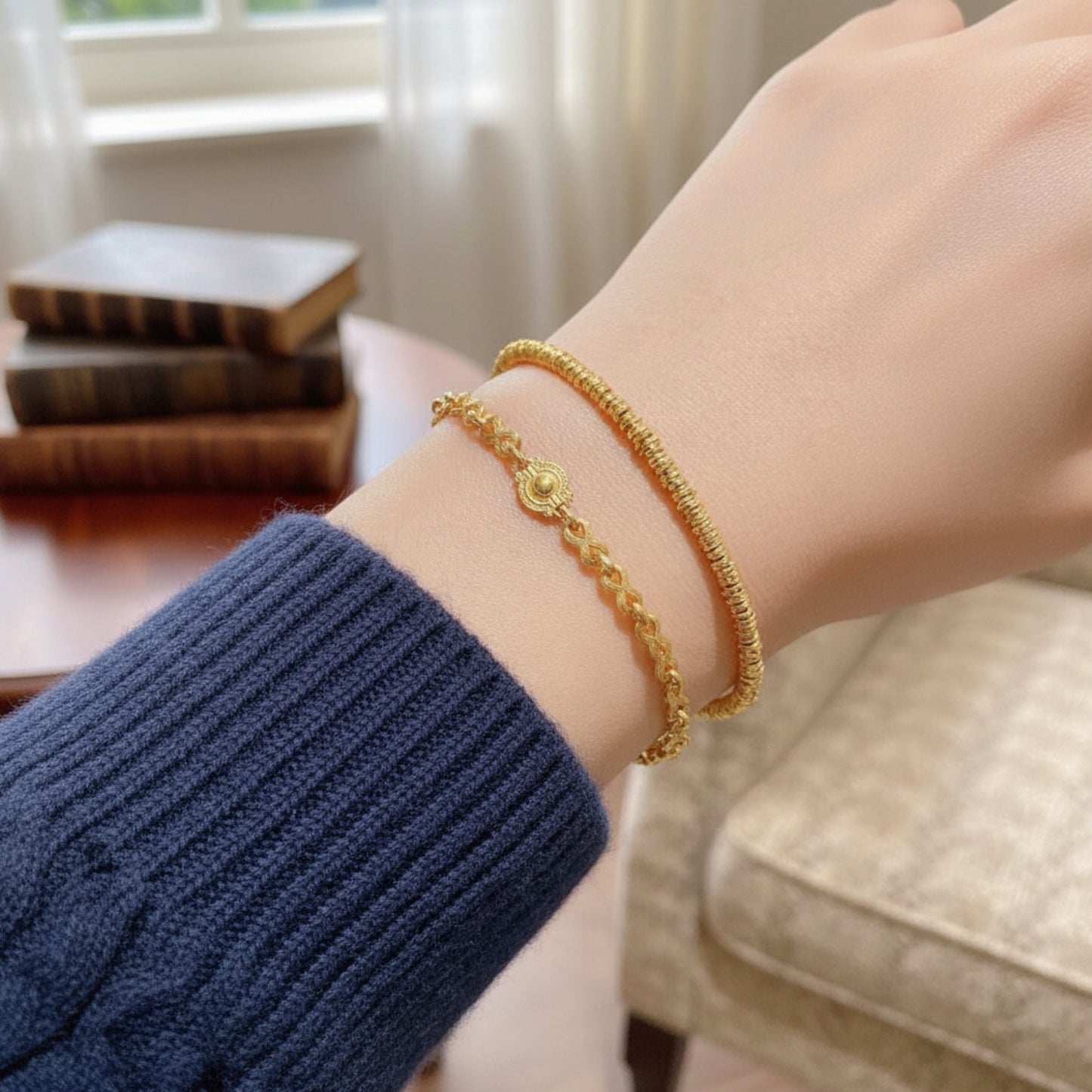 24k 999 Gold Beads Red String Adjustable Bracelet