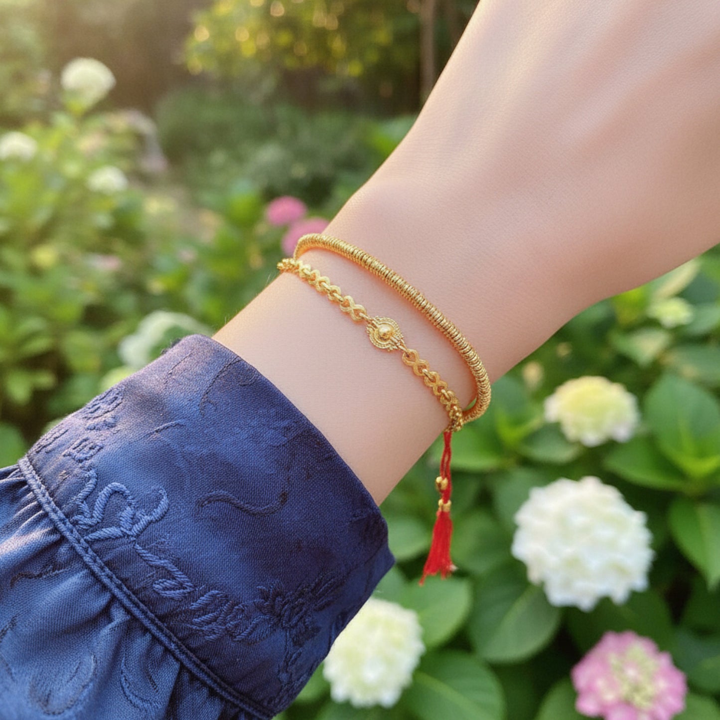 24k 999 Gold Beads Red String Adjustable Bracelet