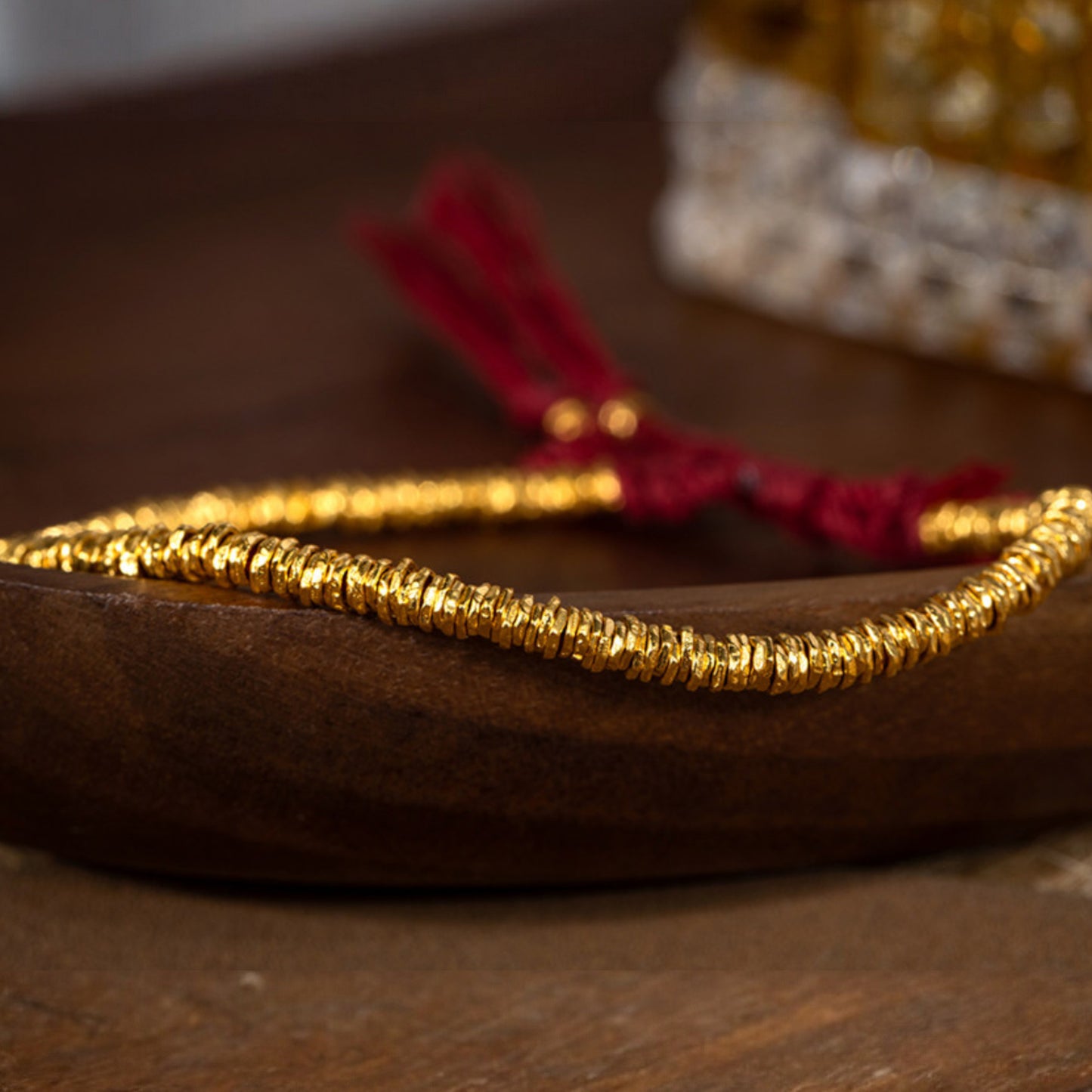 24k 999 Gold Beads Red String Adjustable Bracelet