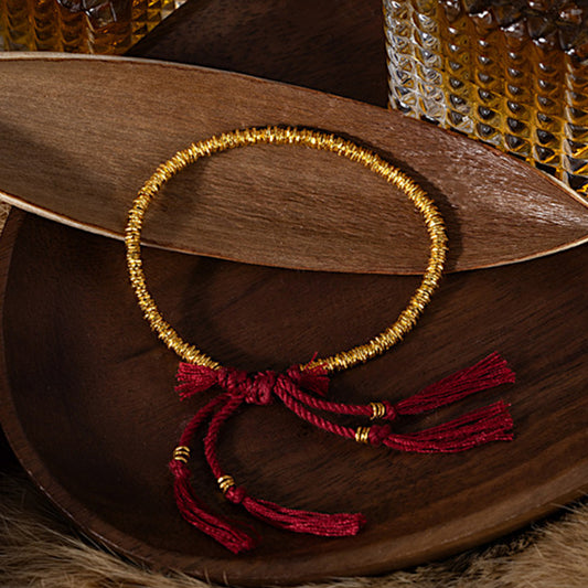 24k 999 Gold Beads Red String Adjustable Bracelet