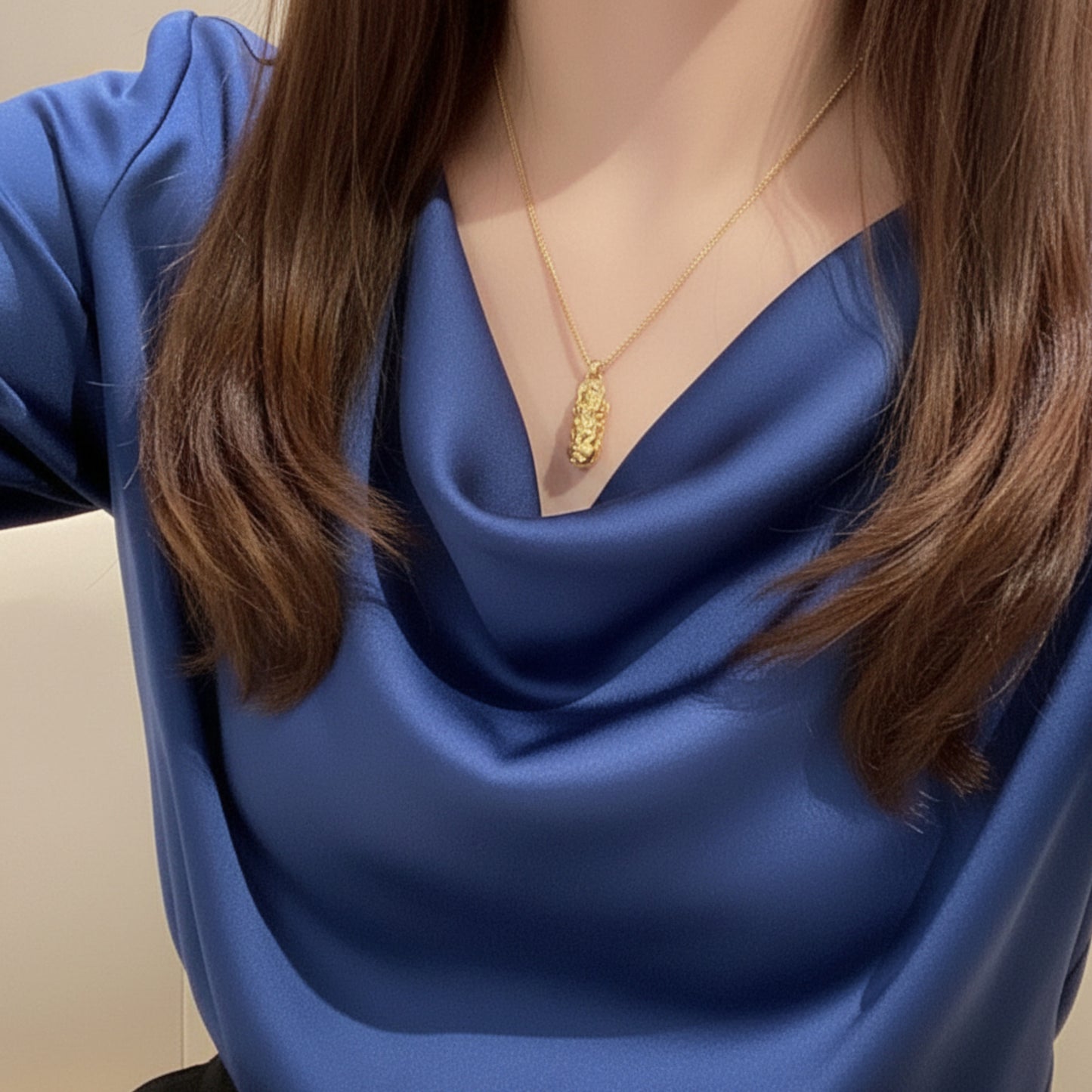 24K Real Gold Diamond Chinese Coin Mythical Beast Pixiu Pi Yao Necklace Pendant