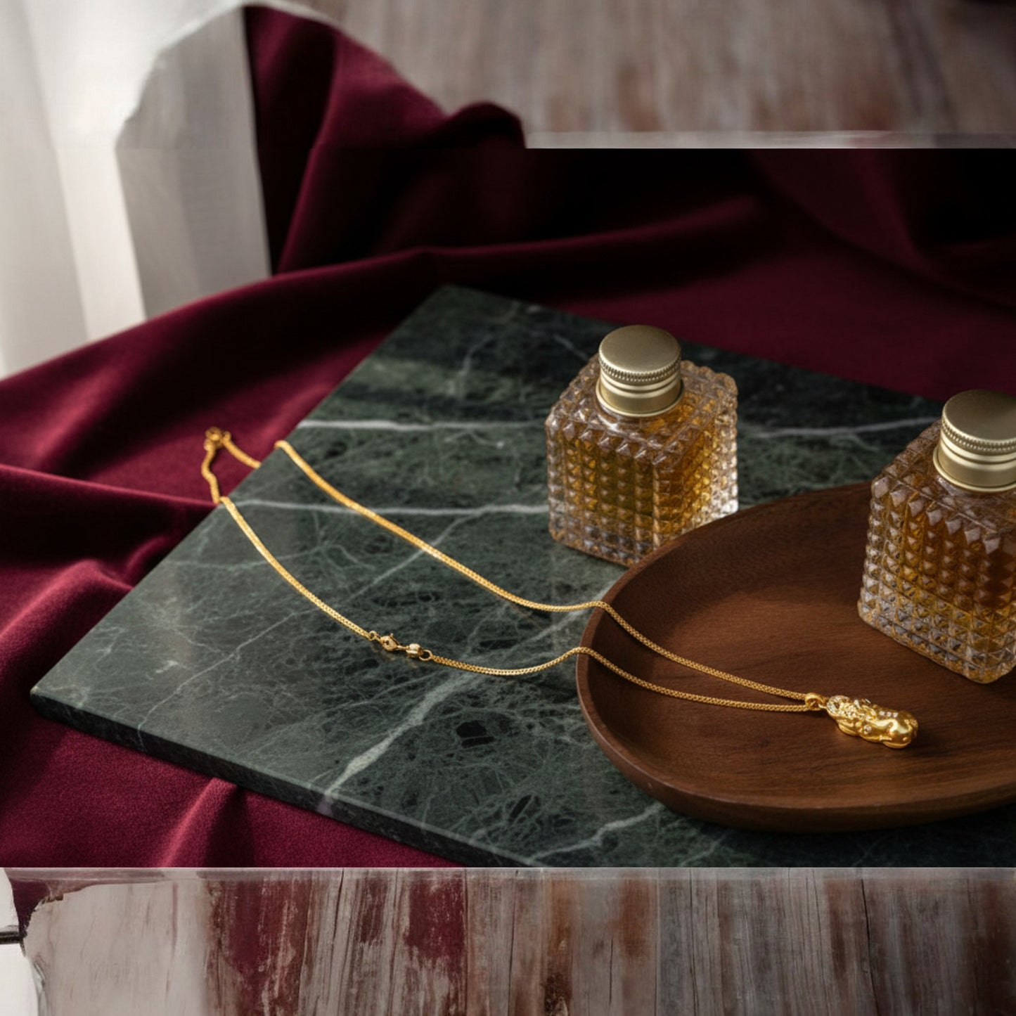 24K Real Gold Diamond Chinese Coin Mythical Beast Pixiu Pi Yao Necklace Pendant