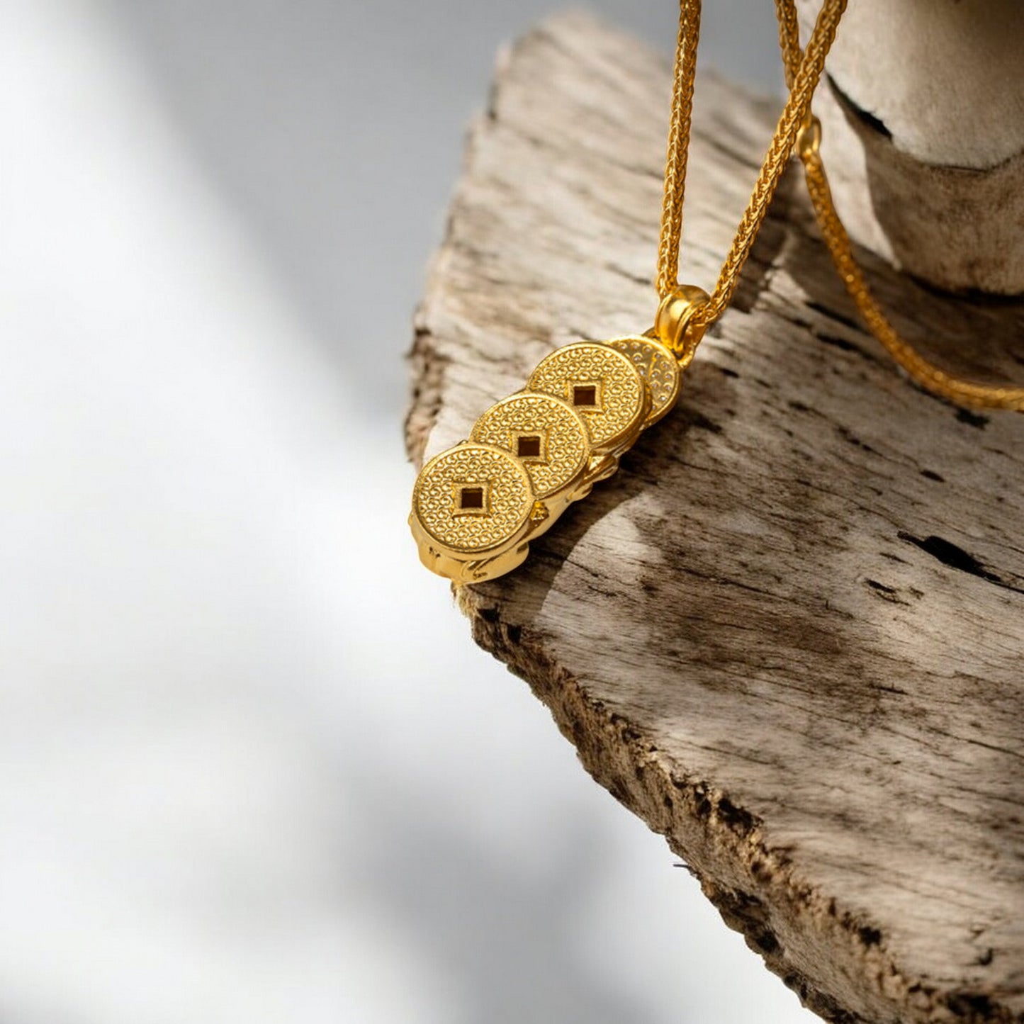 24K Real Gold Diamond Chinese Coin Mythical Beast Pixiu Pi Yao Necklace Pendant