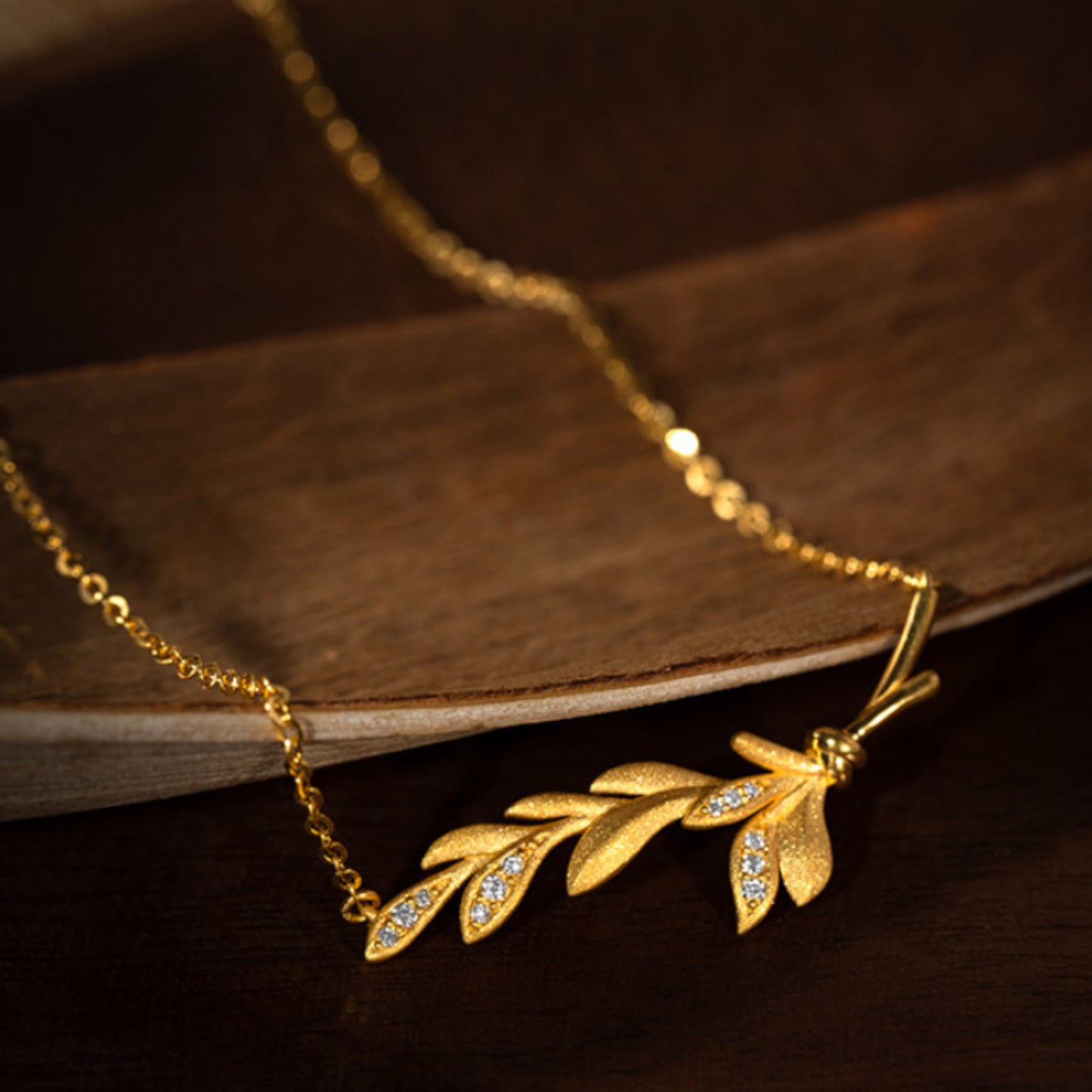 24K Real Gold Wheat Ear Diamond Necklace