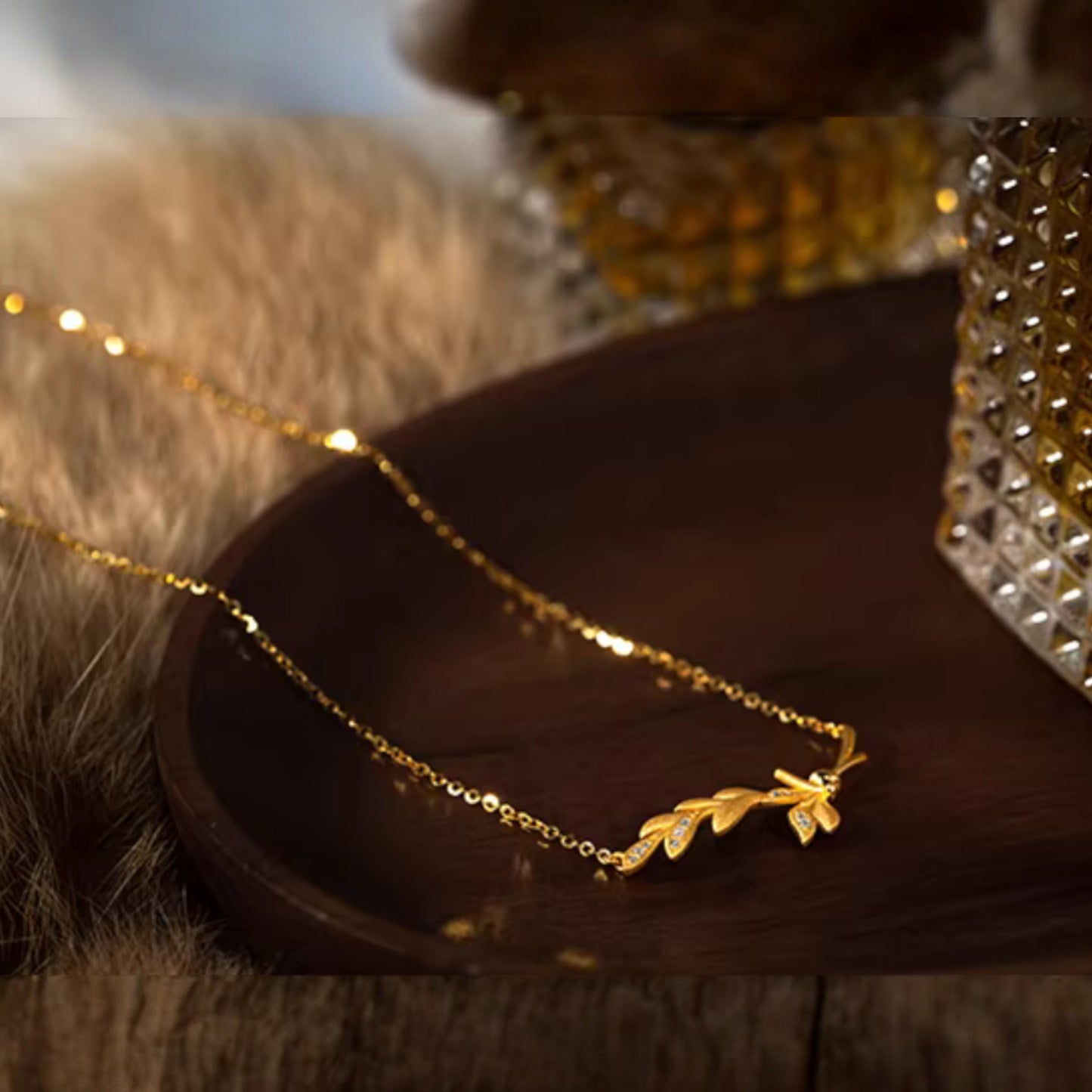 24K Real Gold Wheat Ear Diamond Necklace